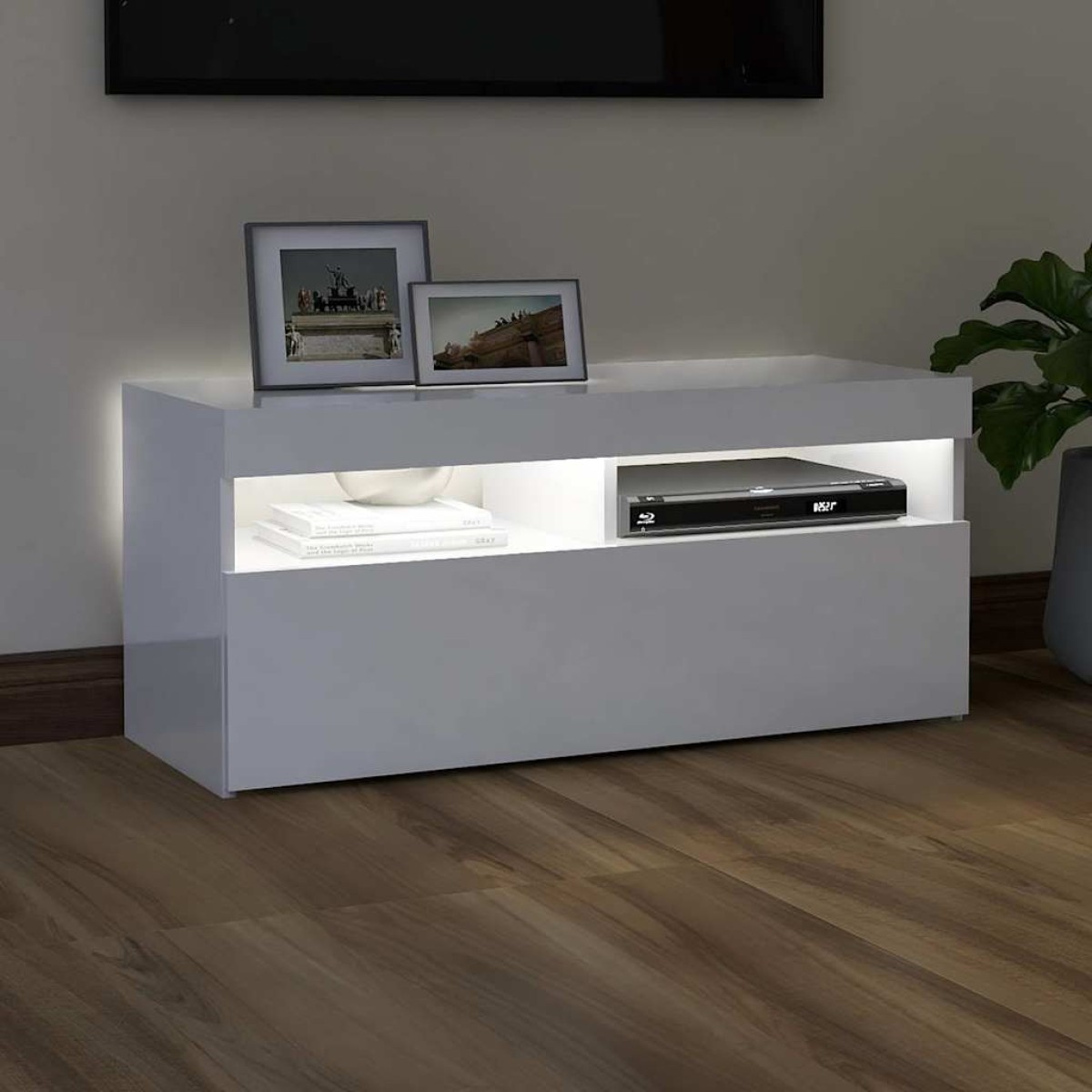 vidaXL Έπιπλο Τηλεόρασης με LED Γυαλιστερό Λευκό 90 x 35 x 40 εκ.
