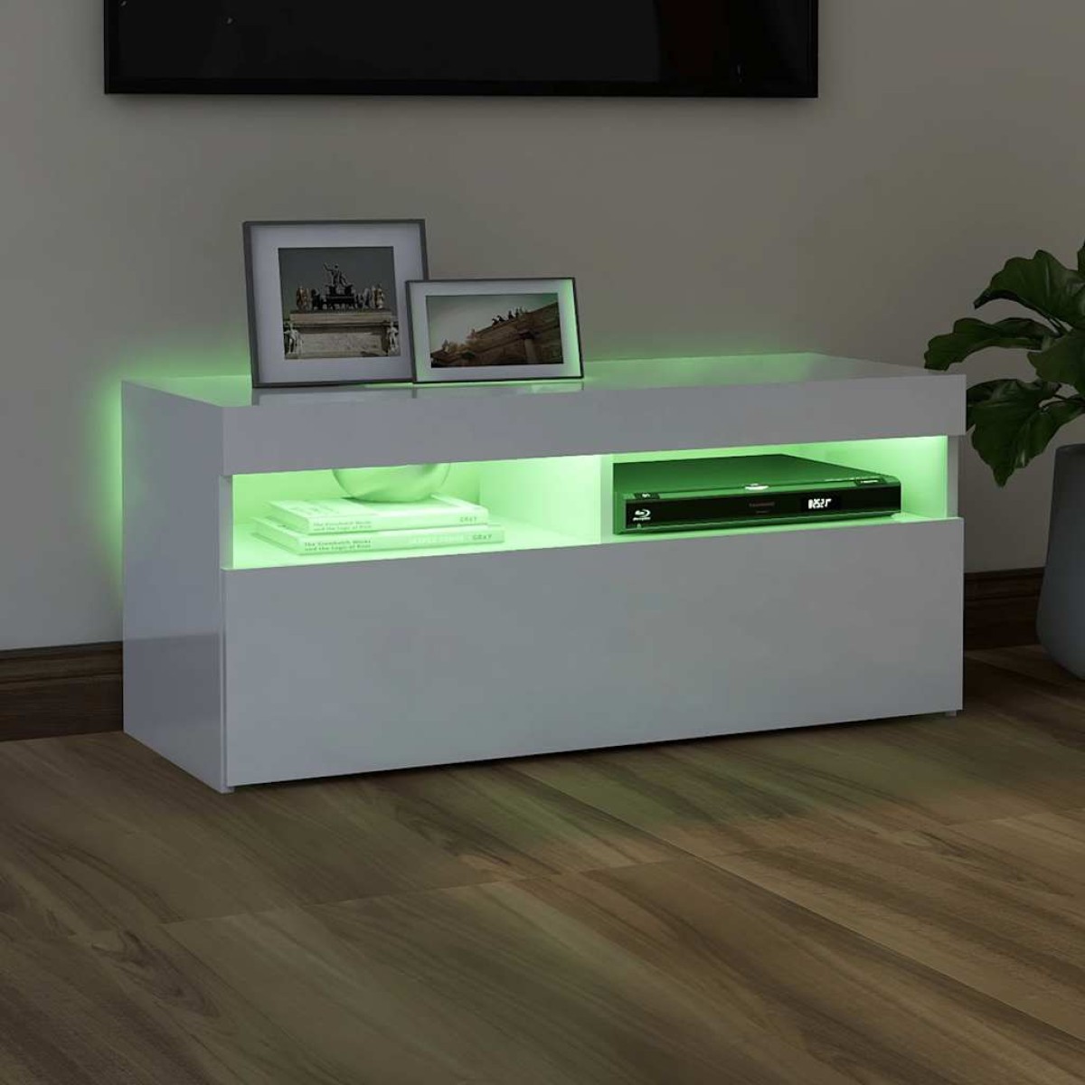 vidaXL Έπιπλο Τηλεόρασης με LED Γυαλιστερό Λευκό 90 x 35 x 40 εκ.