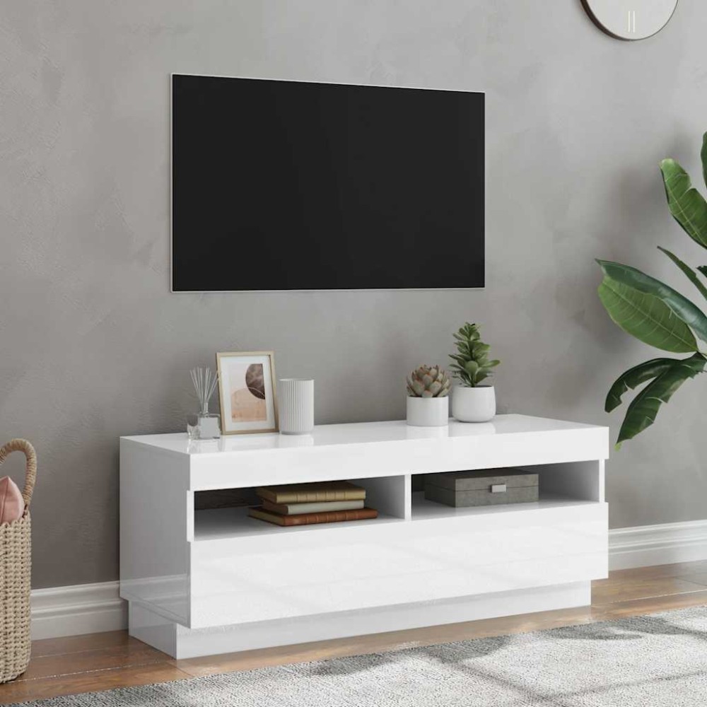 vidaXL Έπιπλο Τηλεόρασης με LED Γυαλιστερό Άσπρο 100 x 35 x 40 εκ.