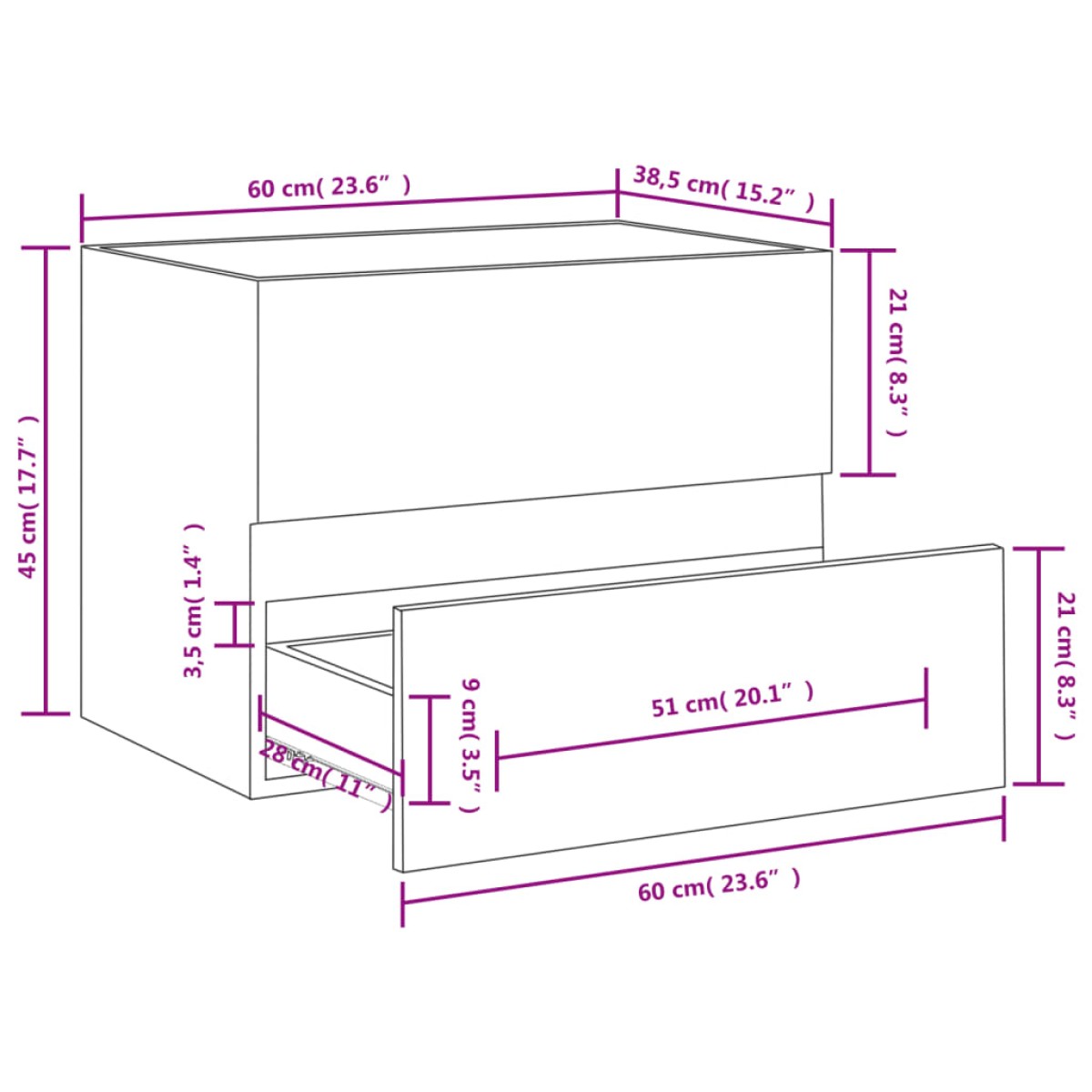 vidaXL Ντουλάπι Νιπτήρα Λευκό 60x38,5x45 εκ. Μοριοσανίδα