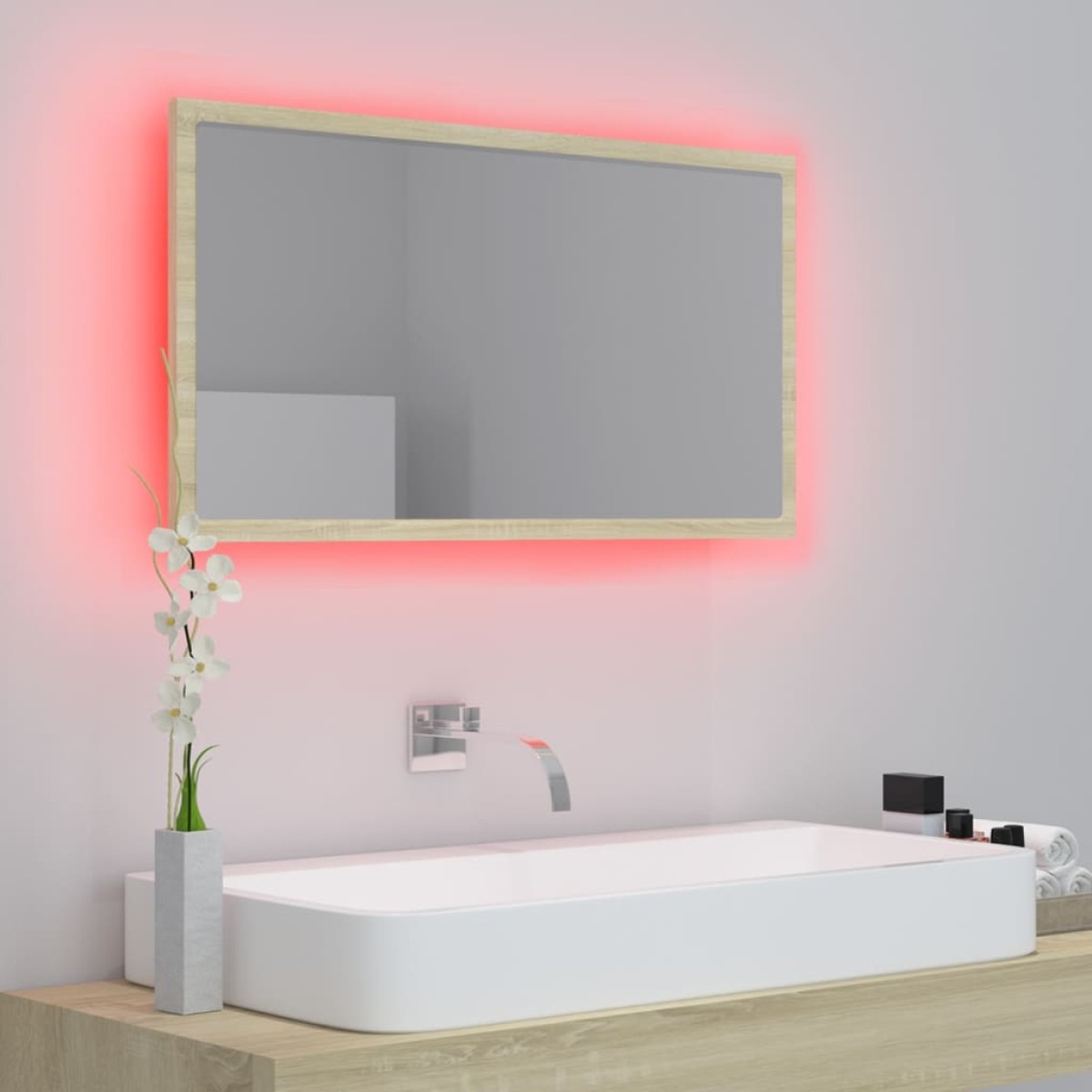 vidaXL Καθρέφτης Μπάνιου με LED Sonoma Δρυς 80x8,5x37 εκ. Ακρυλικός
