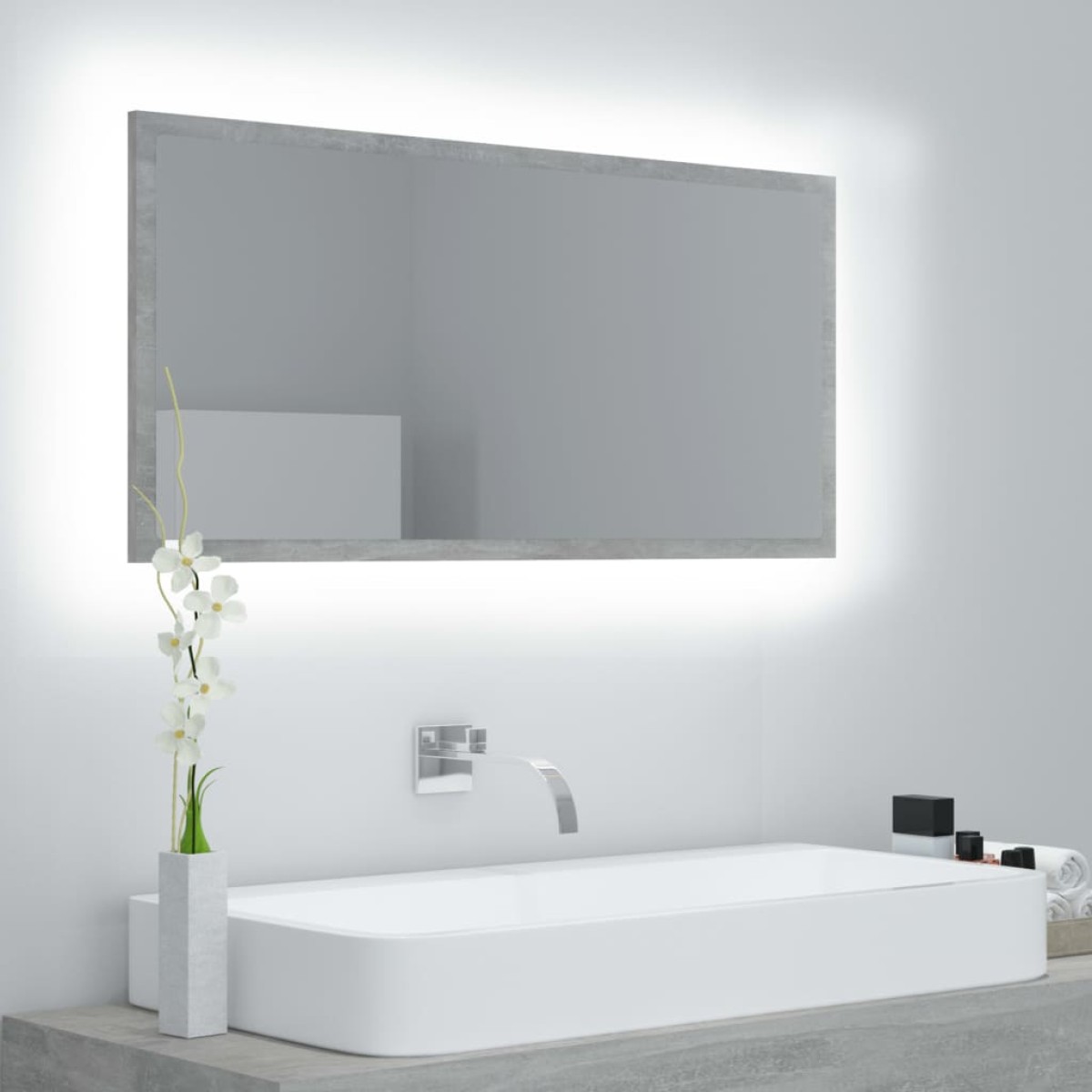 vidaXL Καθρέφτης Μπάνιου Γκρι Σκυροδέματος 90x8,5x37 εκ. Ακρυλικός