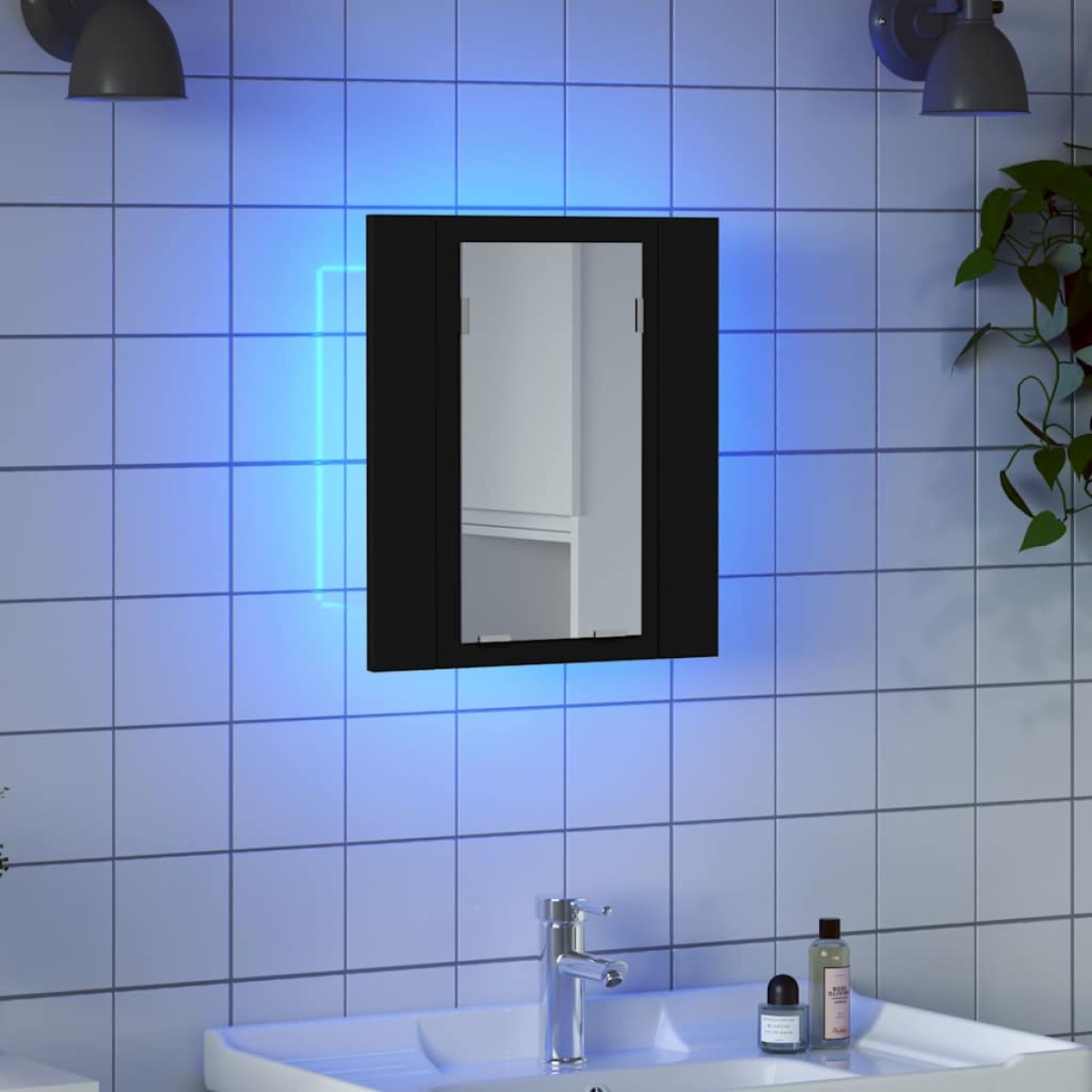 vidaXL Καθρέφτης Μπάνιου με Ντουλάπι LED Μαύρος 40x12x45 εκ. Ακρυλικός
