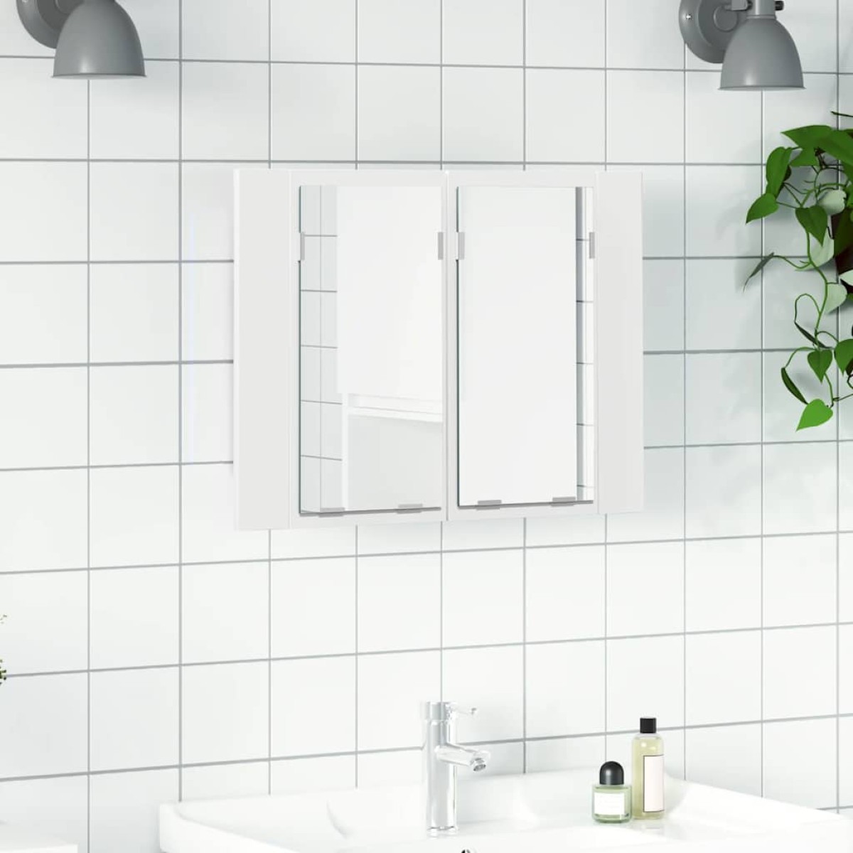 vidaXL Καθρέφτης Μπάνιου με Ντουλάπι LED Λευκός 60x12x45 εκ. Ακρυλικός
