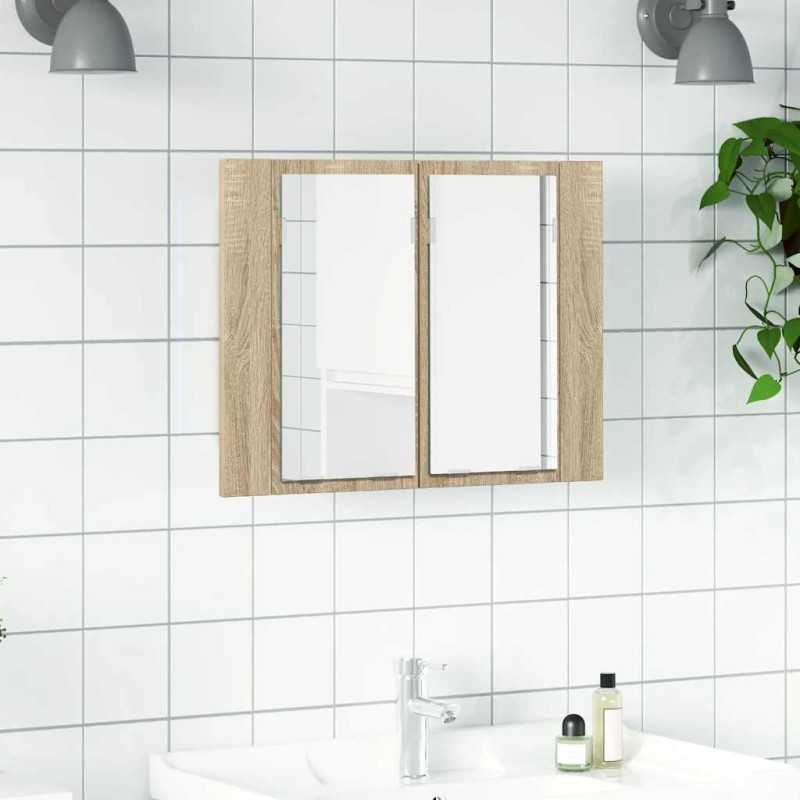 vidaXL Ντουλάπι Μπάνιου με Καθρέφτη & LED Sonoma Δρυς Ακρυλικός