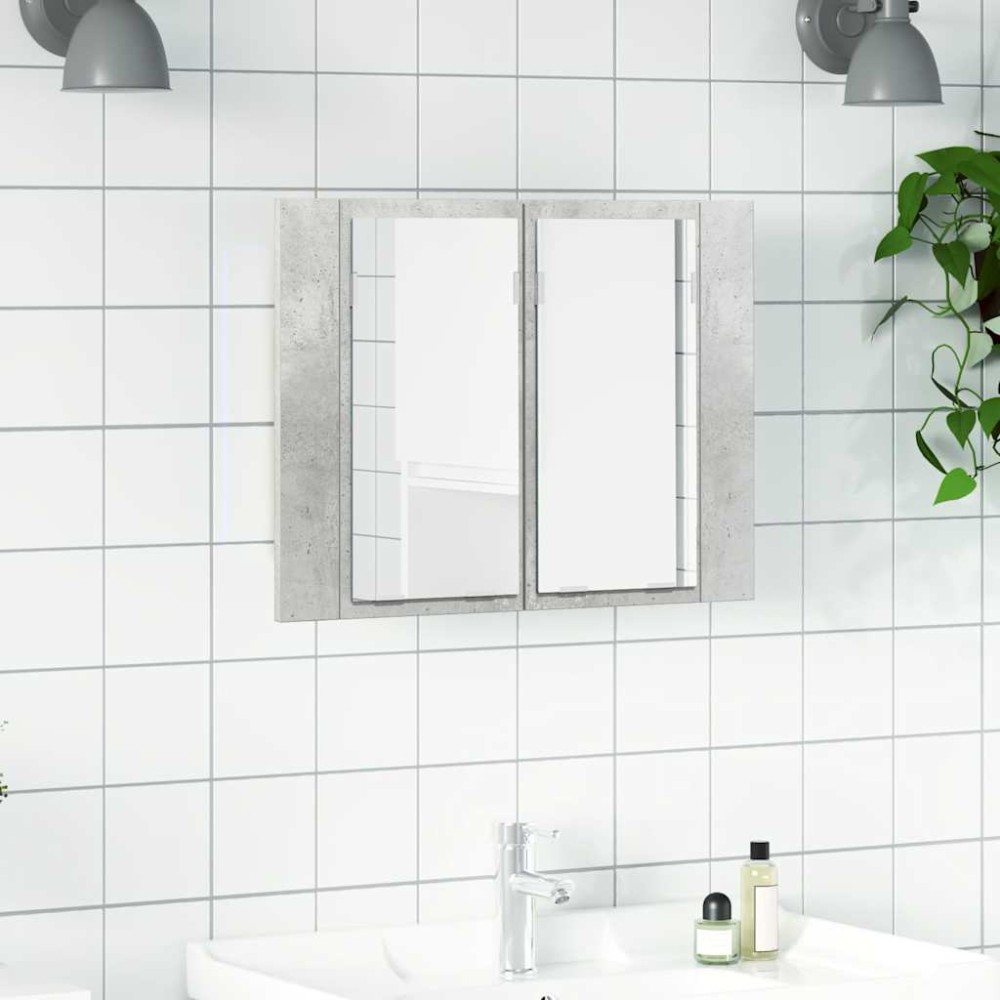 vidaXL Ντουλάπι Μπάνιου με Καθρέφτη και LED Γκρι Σκυροδέμ. Ακρυλικός