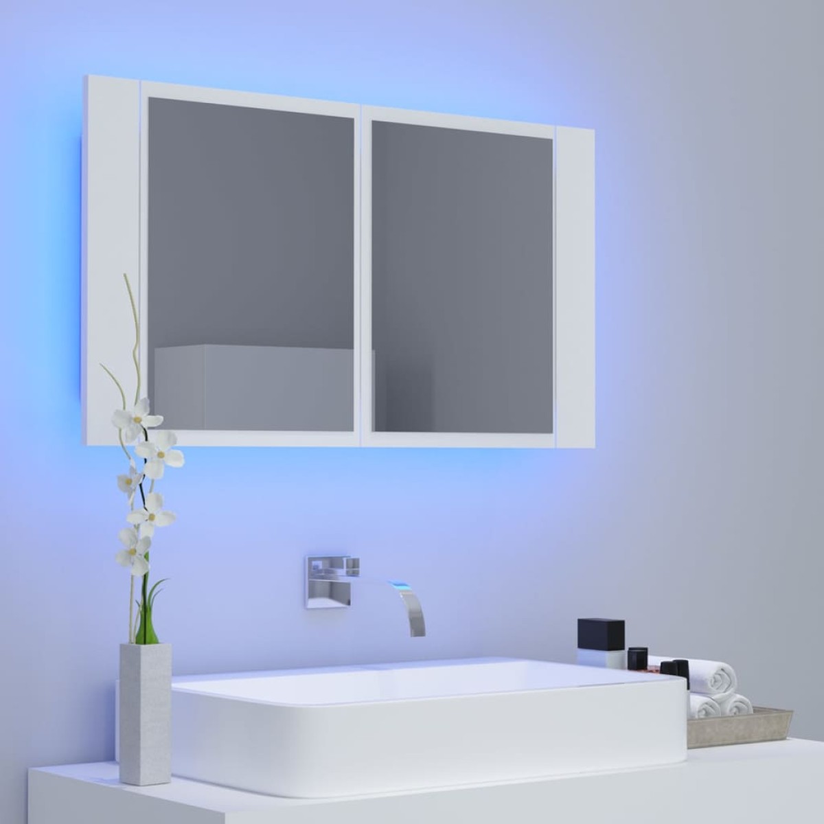 vidaXL Καθρέφτης Μπάνιου με Ντουλάπι LED Λευκός 80x12x45 εκ. Ακρυλικός