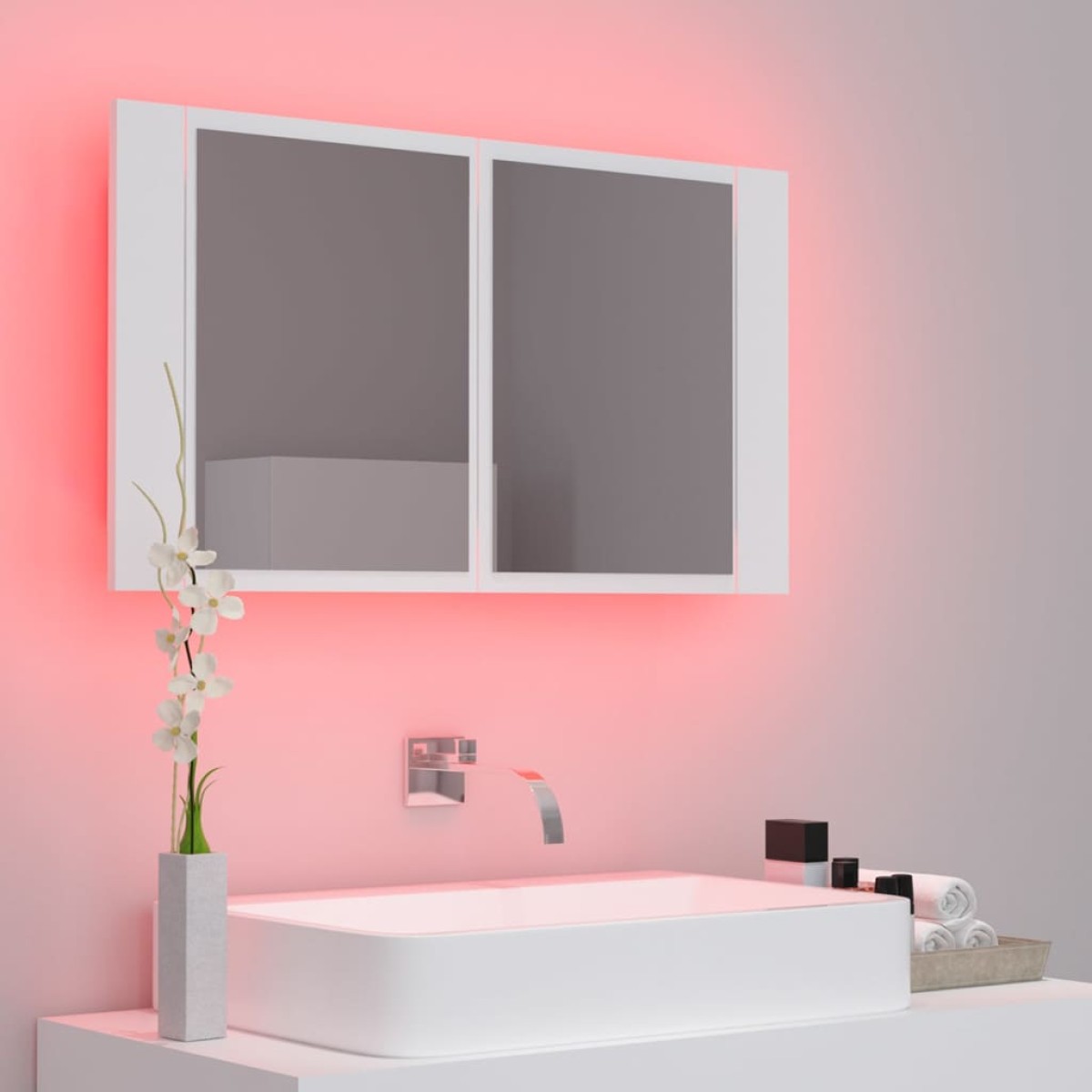 vidaXL Καθρέφτης Μπάνιου με Ντουλάπι LED Λευκός 80x12x45 εκ. Ακρυλικός