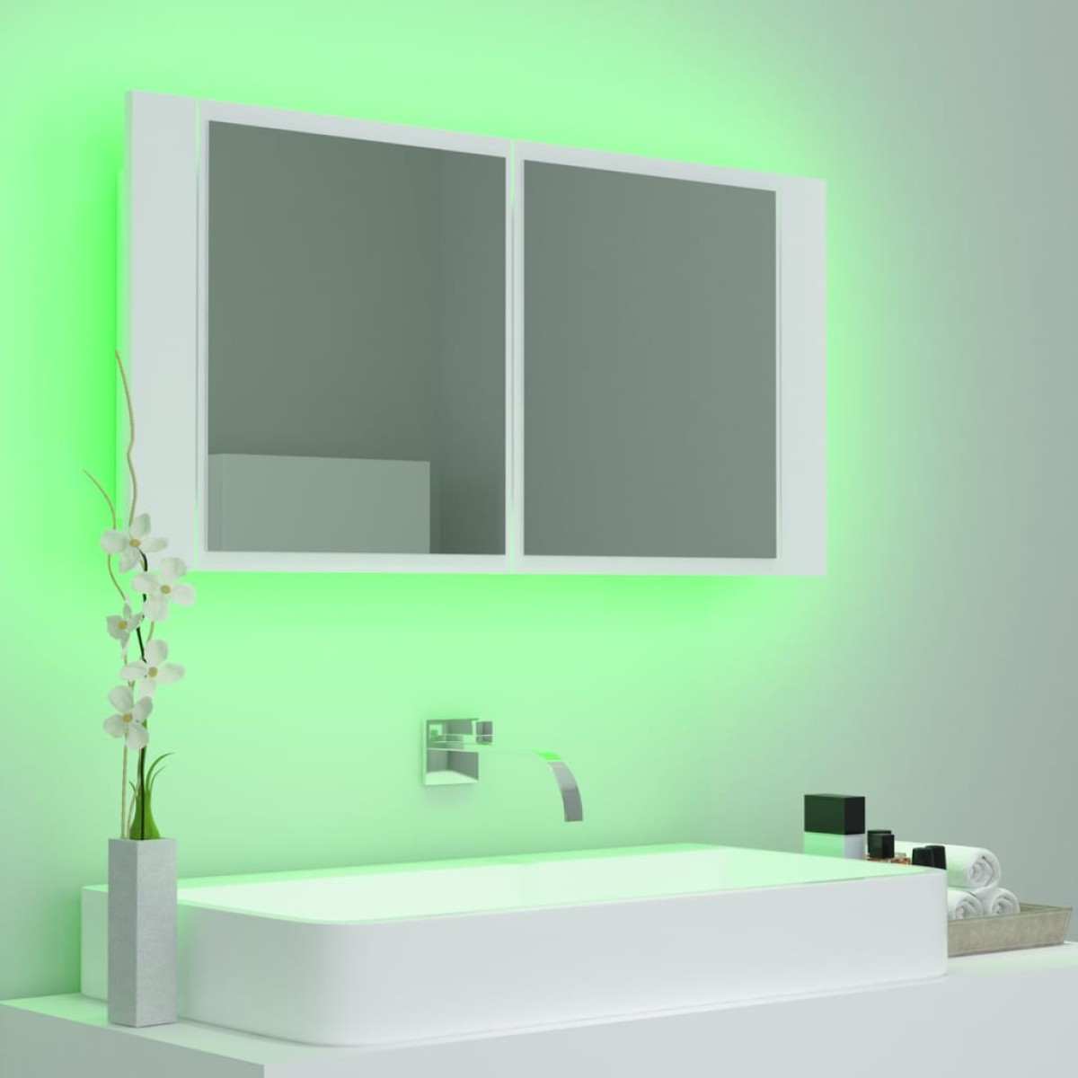 vidaXL Καθρέφτης Μπάνιου με Ντουλάπι LED Λευκός 90x12x45 εκ. Ακρυλικός