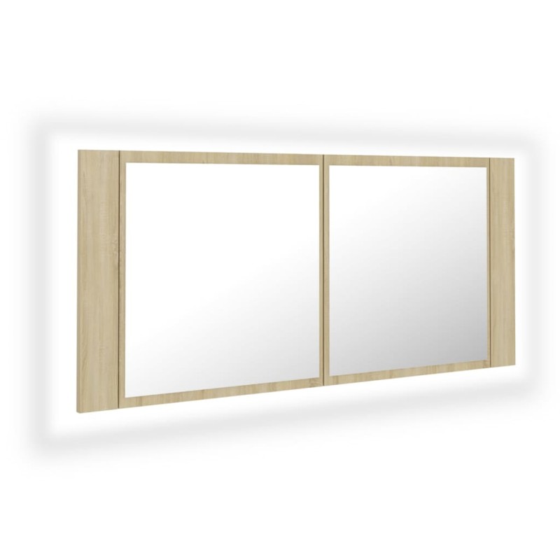 vidaXL Ντουλάπι Μπάνιου με Καθρέφτη & LED Sonoma Δρυς Ακρυλικός