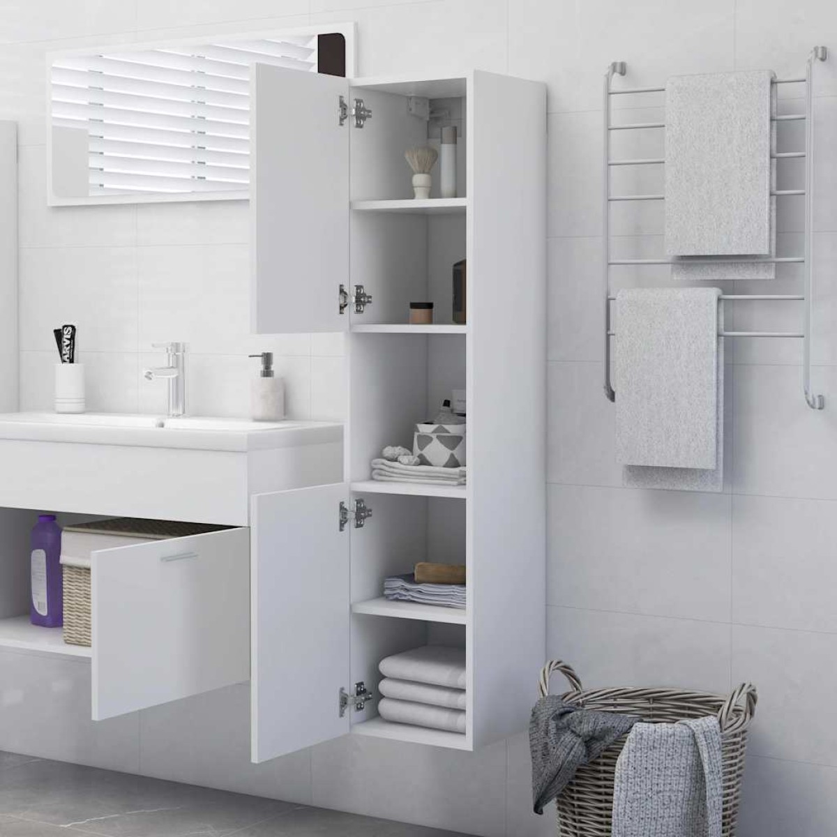 vidaXL Στήλη Μπάνιου Λευκή 30 x 30 x 130 εκ. Μοριοσανίδα