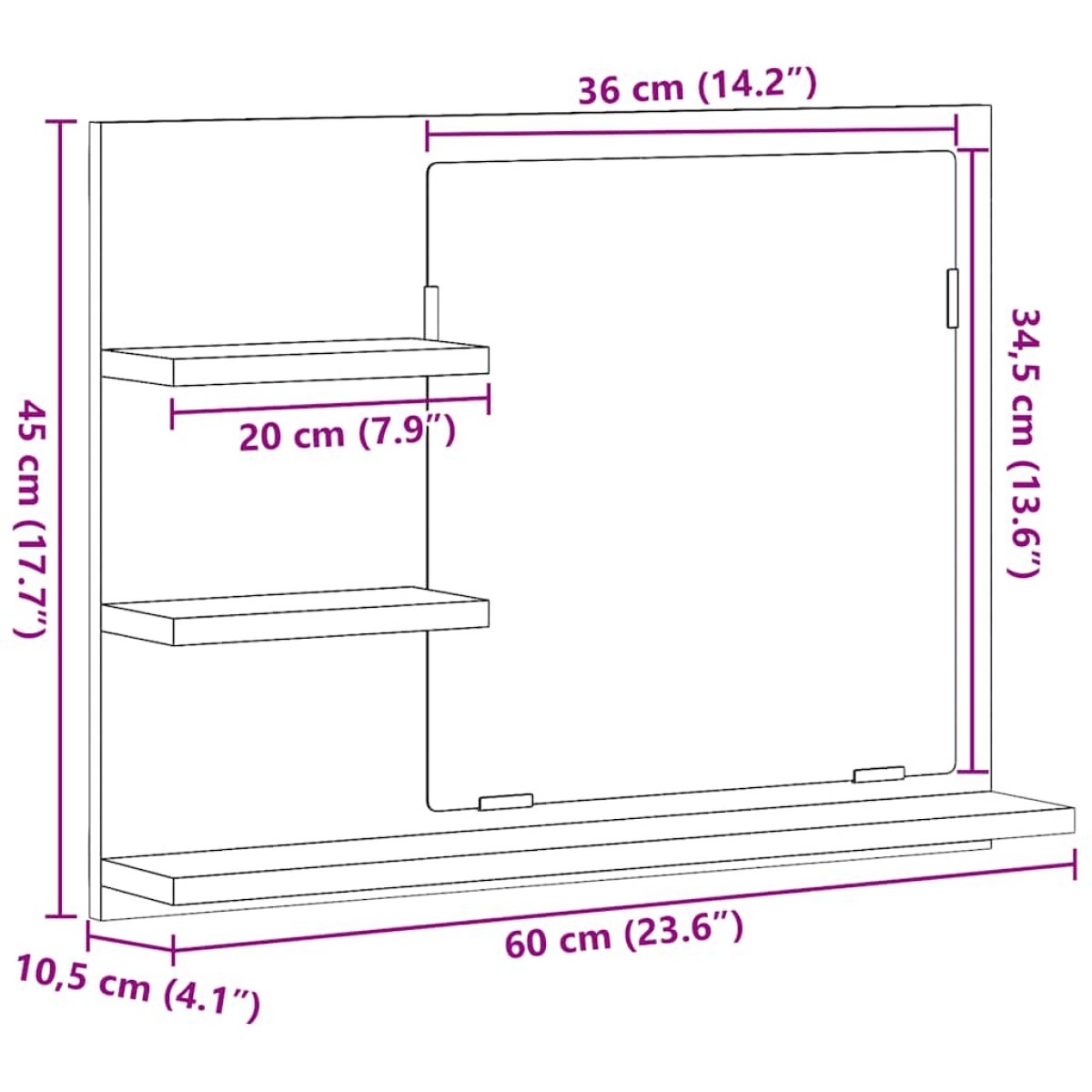 vidaXL Καθρέφτης Μπάνιου Γκρι Σκυροδέματος 60x10,5x45 εκ. Μοριοσανίδα