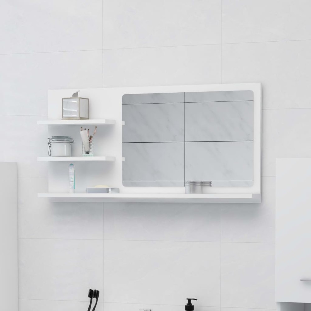 vidaXL Καθρέφτης Μπάνιου Λευκός 90 x 10,5 x 45 εκ. Επεξ. Ξύλο