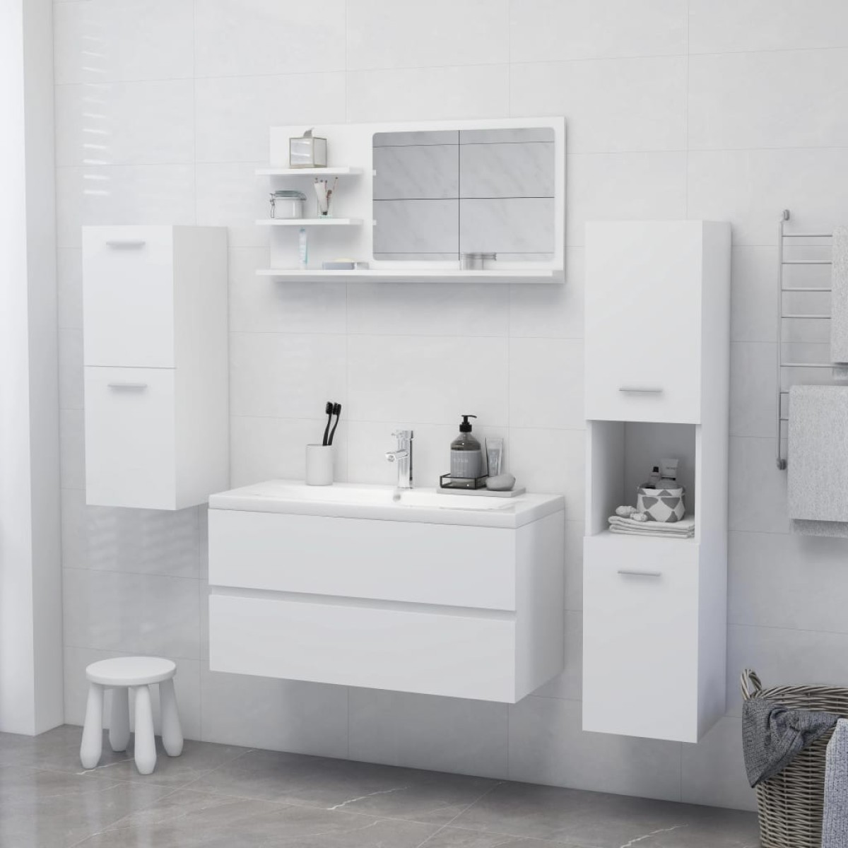 vidaXL Καθρέφτης Μπάνιου Λευκός 90 x 10,5 x 45 εκ. Μοριοσανίδα