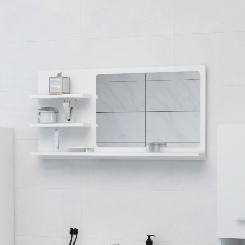 vidaXL Καθρέφτης Μπάνιου Λευκός 90 x 10,5 x 45 εκ. Επεξ. Ξύλο