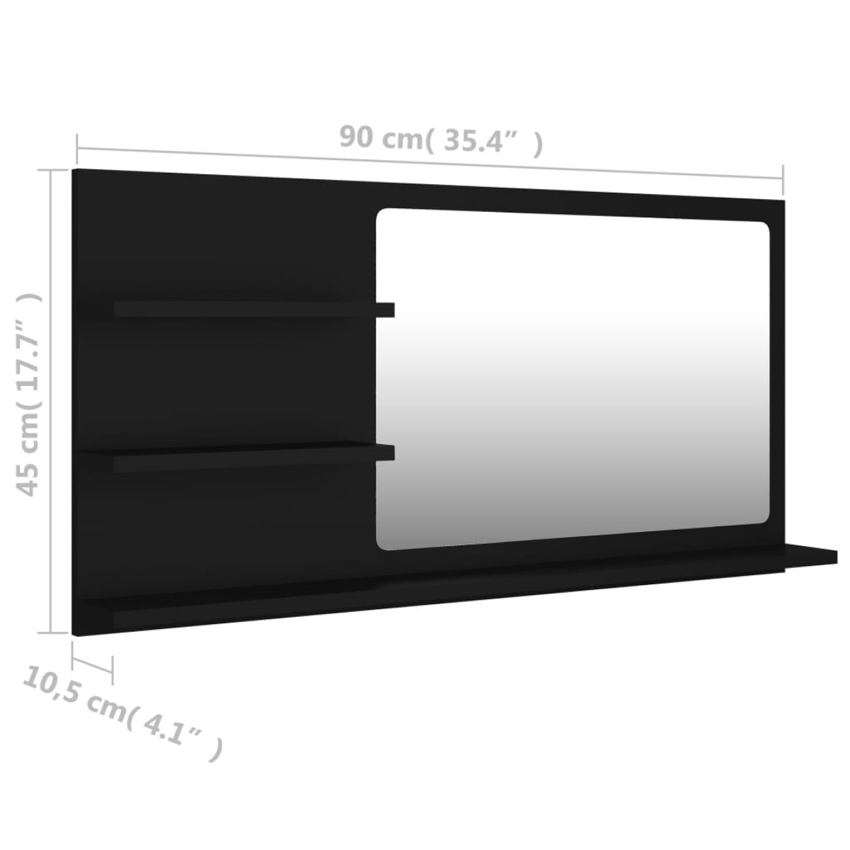 vidaXL Καθρέφτης Μπάνιου Μαύρος 90 x 10,5 x 45 εκ. Μοριοσανίδα