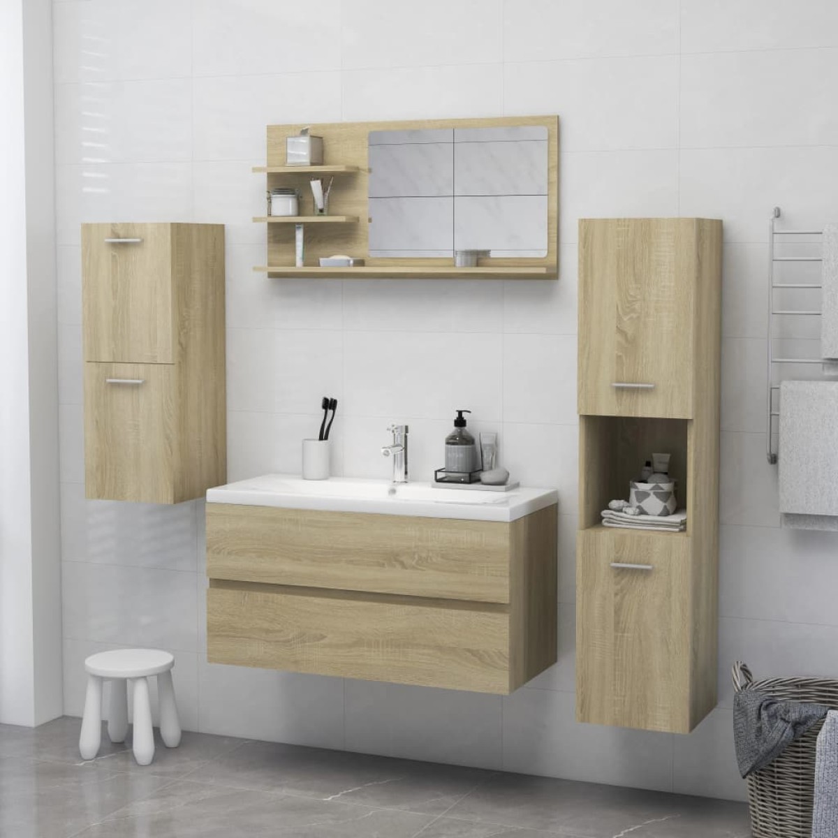 vidaXL Καθρέφτης Μπάνιου Sonoma Δρυς 90 x 10,5 x 45 εκ. Μοριοσανίδα