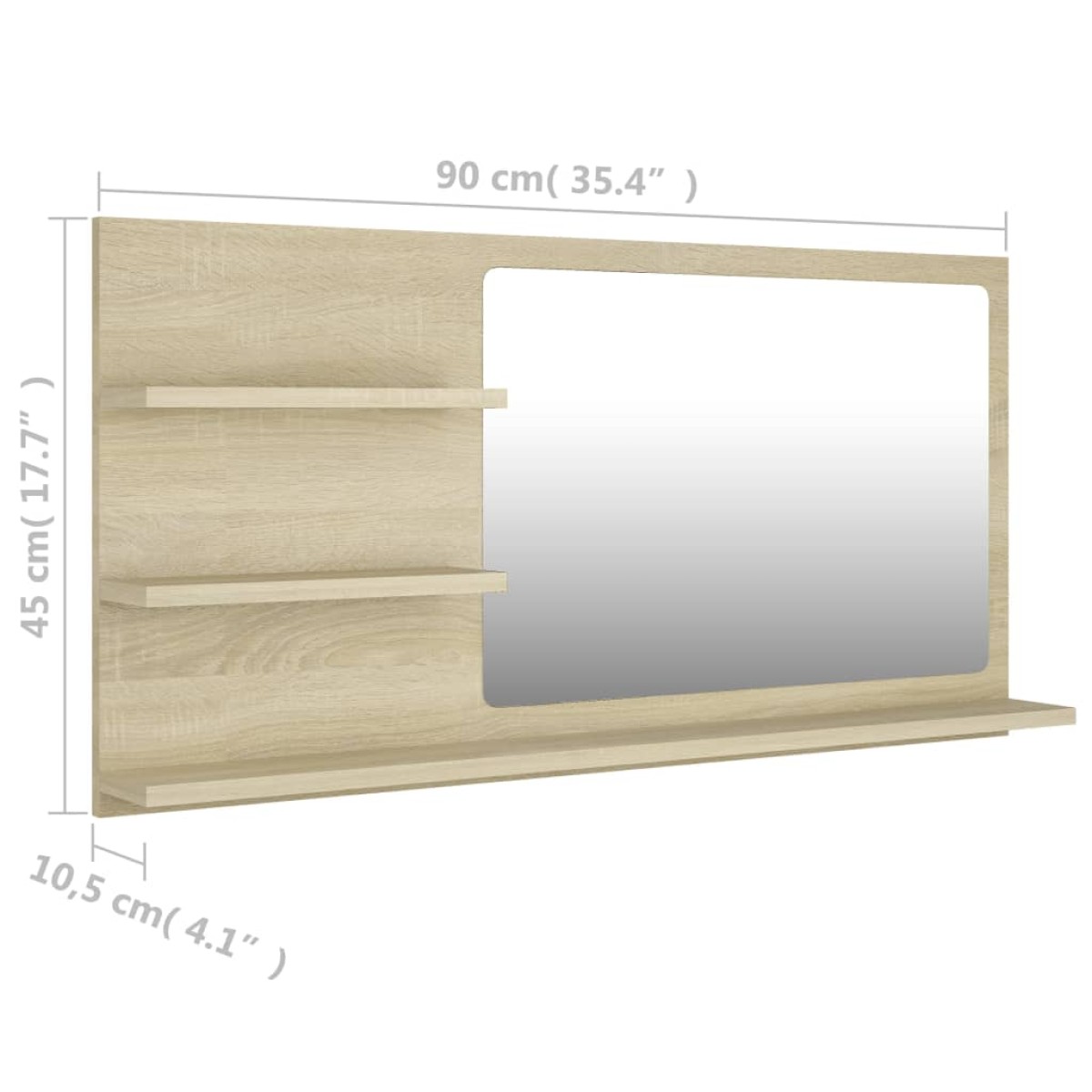 vidaXL Καθρέφτης Μπάνιου Sonoma Δρυς 90 x 10,5 x 45 εκ. Μοριοσανίδα