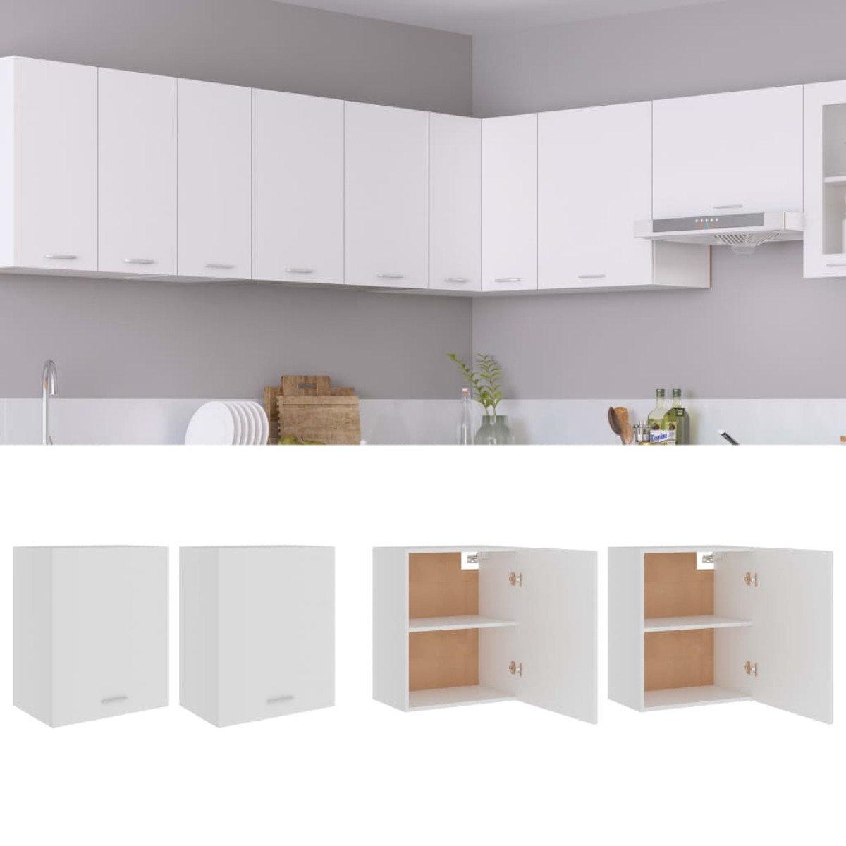 vidaXL Ντουλάπια Κρεμαστά 2 τεμ. Λευκά 50x31x60 εκ. Μοριοσανίδα