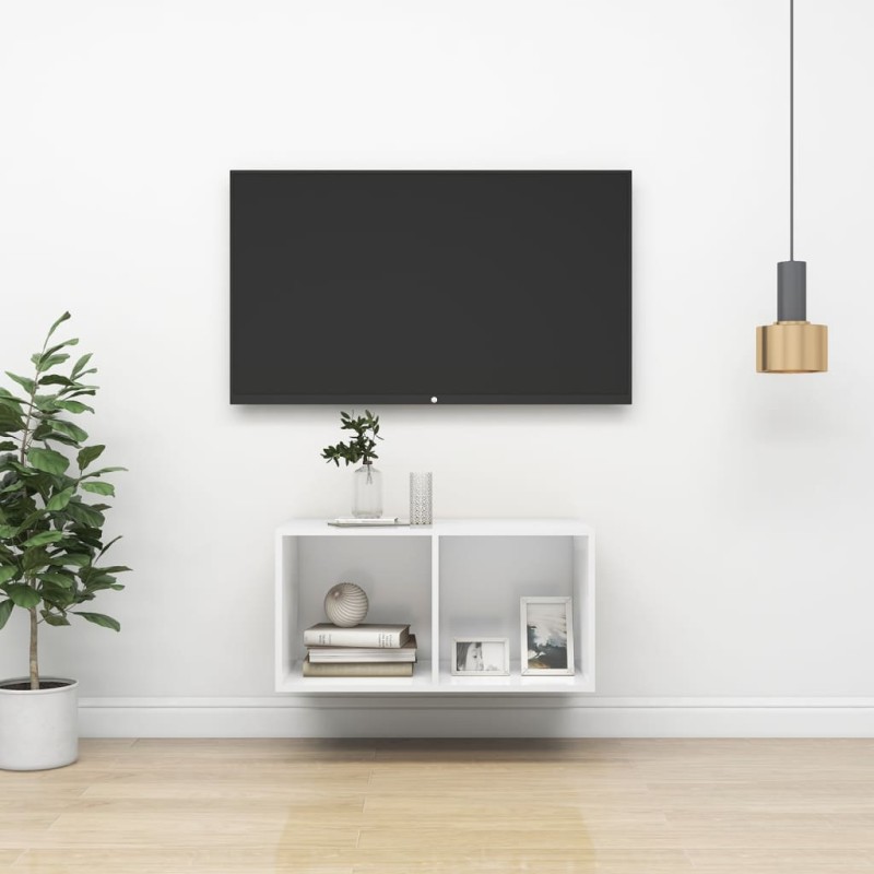 vidaXL Έπιπλο Τηλεόρασης Κρεμαστό Λευκό 37x37x72 εκ. από Επεξ. Ξύλο