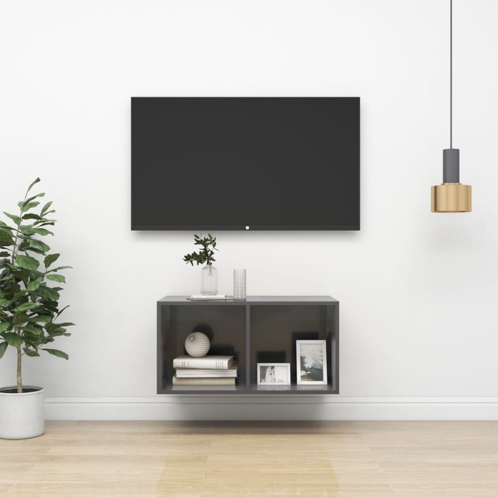 vidaXL Έπιπλο Τηλεόρασης Κρεμαστό Γυαλ. Γκρι 37x37x72 εκ. Επεξ. Ξύλο