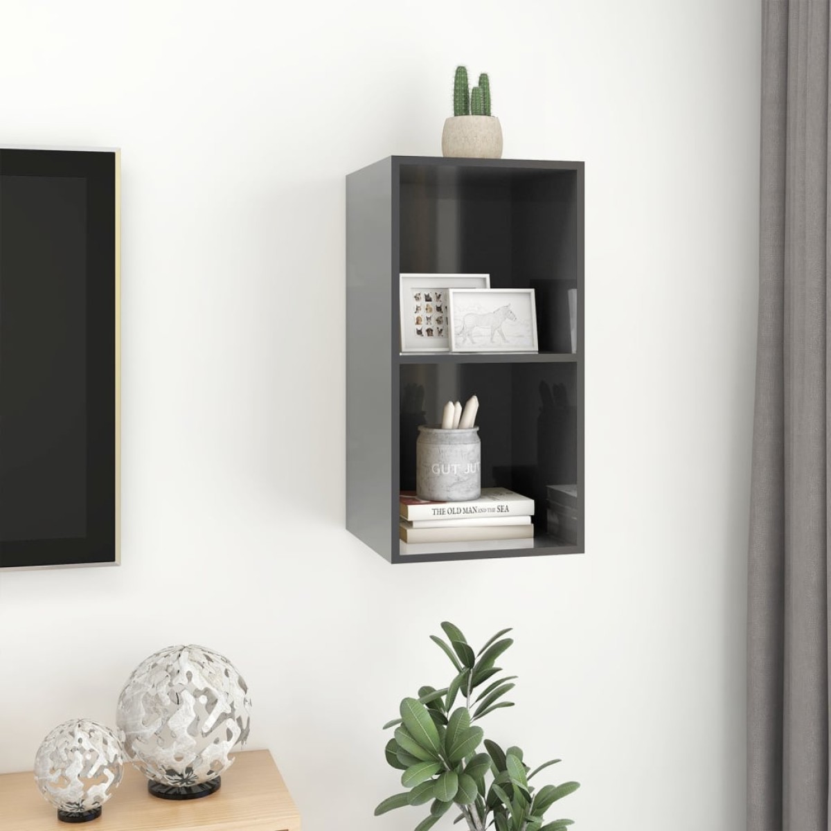 vidaXL Έπιπλο Τηλεόρασης Κρεμαστό Γυαλ. Γκρι 37x37x72 εκ. Μοριοσανίδα