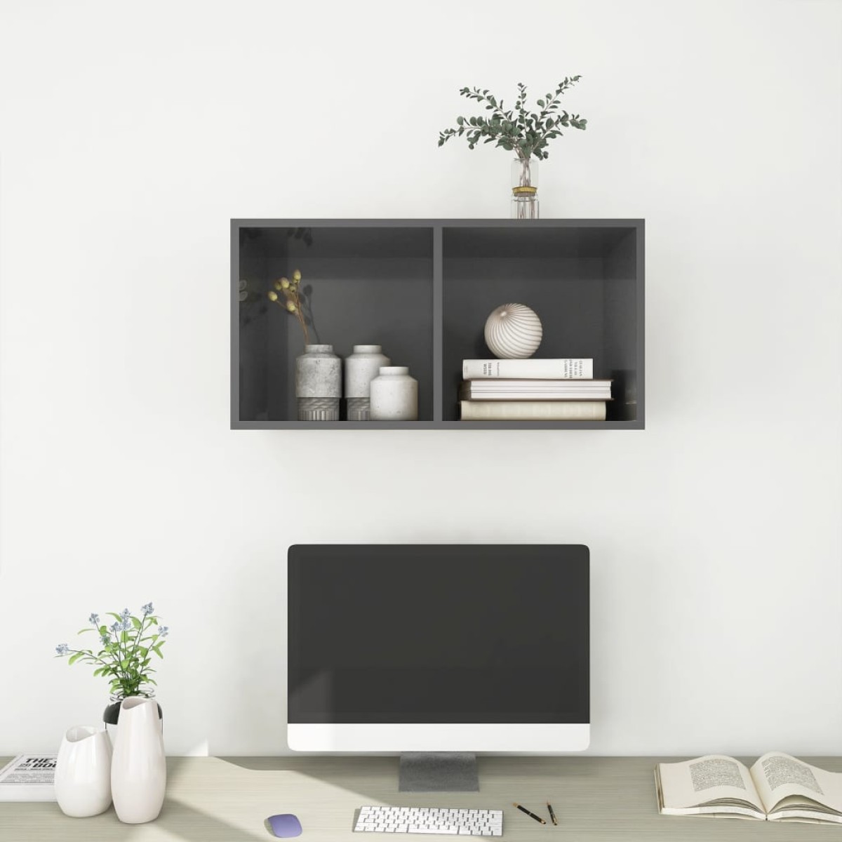 vidaXL Έπιπλο Τηλεόρασης Κρεμαστό Γυαλ. Γκρι 37x37x72 εκ. Μοριοσανίδα