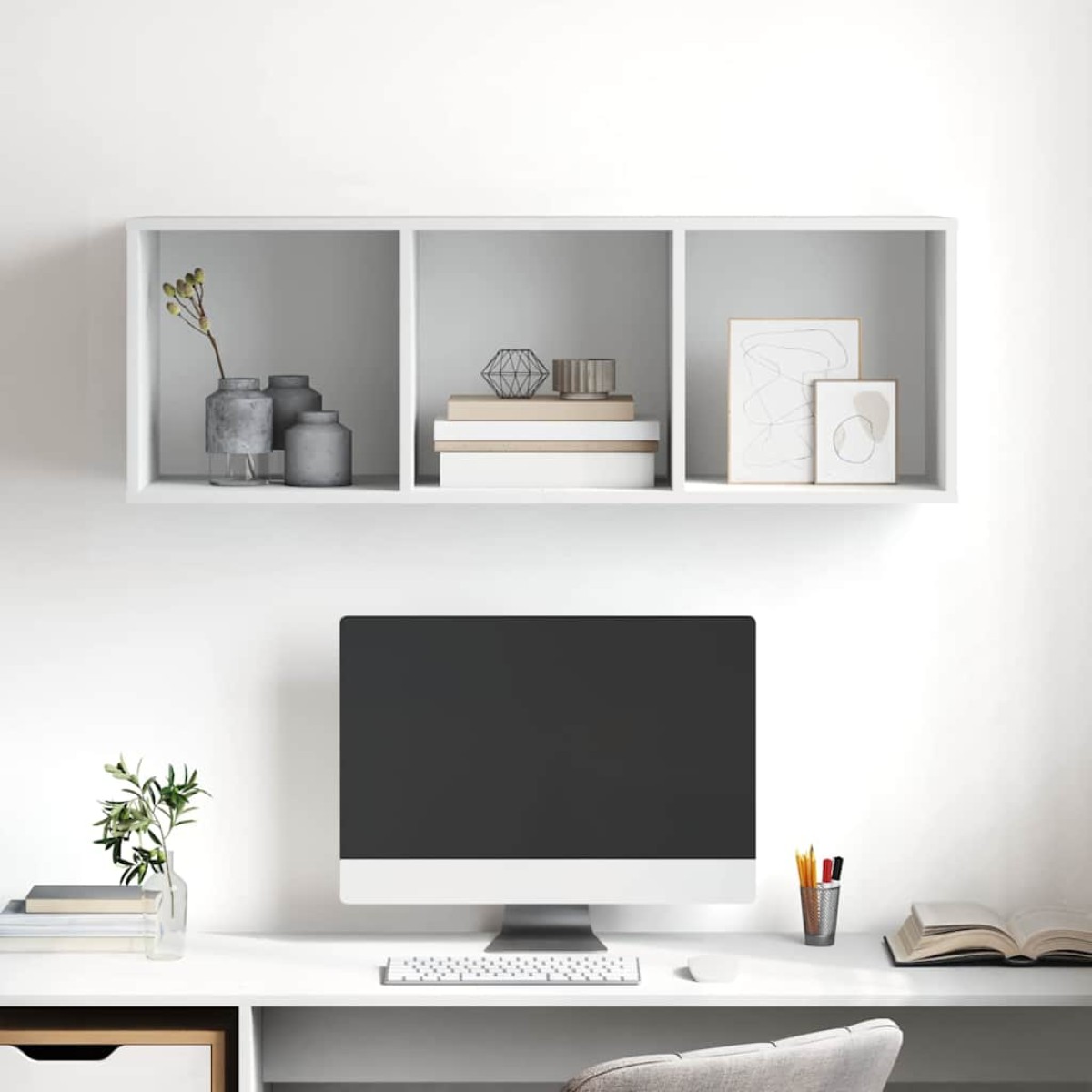 vidaXL Έπιπλο Τηλεόρασης Κρεμαστό Λευκό 37x37x107 εκ. από Μοριοσανίδα