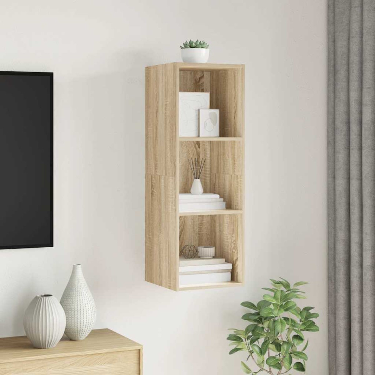 vidaXL Έπιπλο Τηλεόρασης Κρεμαστό Sonoma Δρυς 37x37x107 εκ Μοριοσανίδα