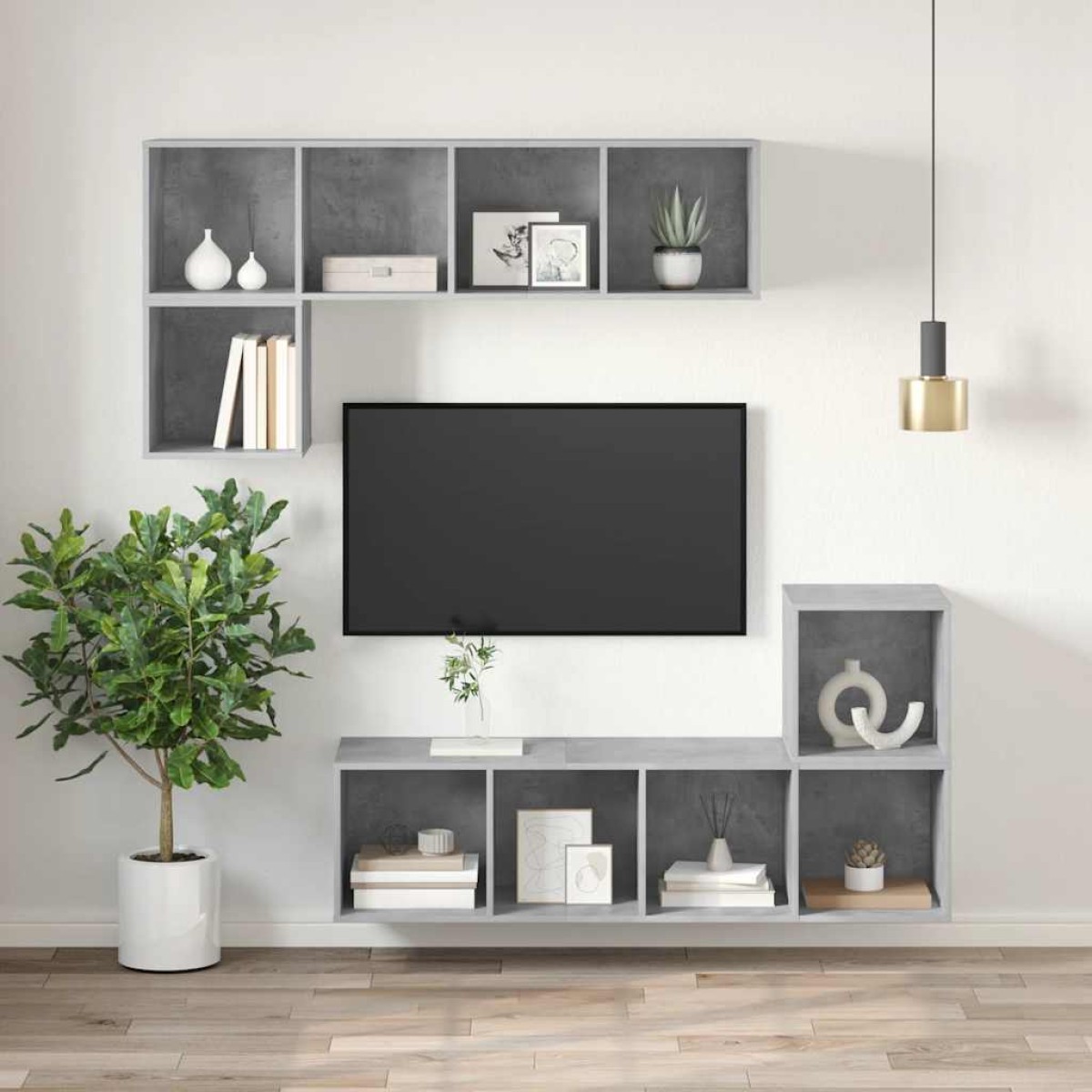vidaXL Έπιπλο Τηλεόρασης Κρεμαστό Γκρι Σκυρ. 37x37x107 εκ. Μοριοσανίδα