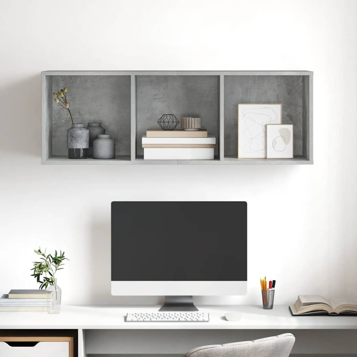 vidaXL Έπιπλο Τηλεόρασης Κρεμαστό Γκρι Σκυρ. 37x37x107 εκ. Μοριοσανίδα