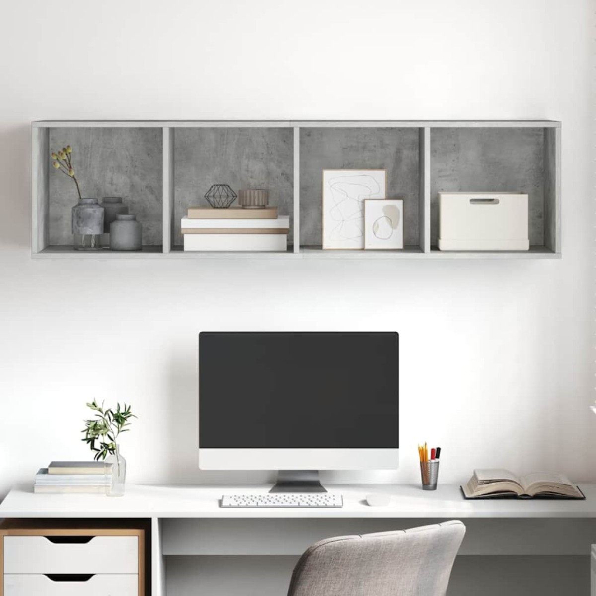 vidaXL Έπιπλο Τηλεόρασης Κρεμαστό Γκρι Σκυρ. 37x37x142,5εκ Μοριοσανίδα
