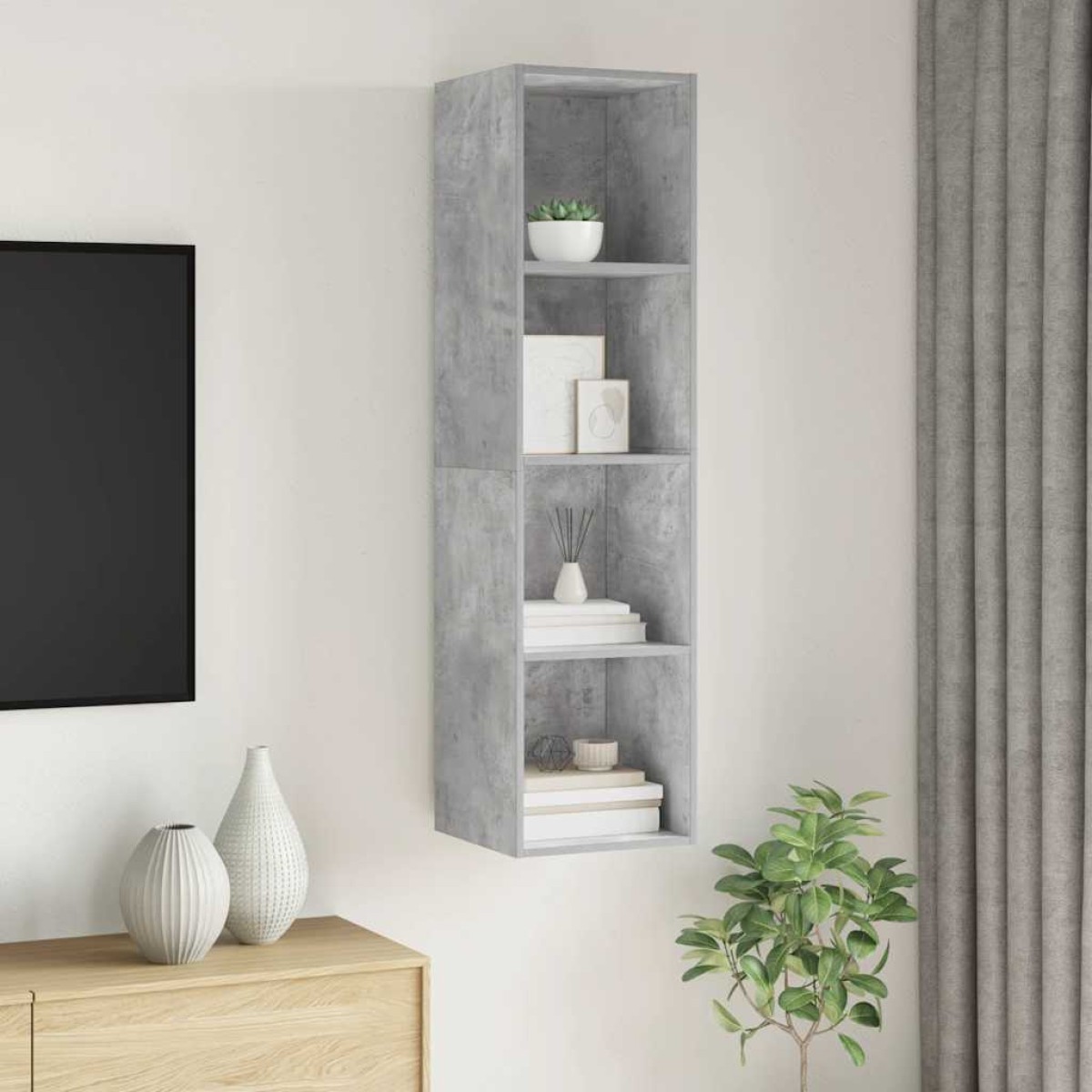 vidaXL Έπιπλο Τηλεόρασης Κρεμαστό Γκρι Σκυρ. 37x37x142,5εκ Μοριοσανίδα