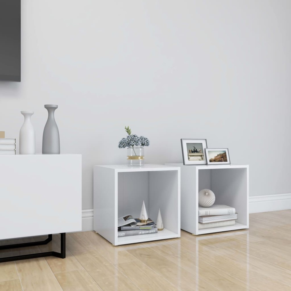 vidaXL Έπιπλα Τηλεόρασης 2 τεμ. Λευκά 37 x 35 x 37 εκ. από Επεξ. Ξύλο