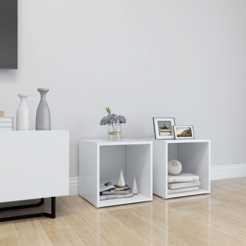 vidaXL Έπιπλα Τηλεόρασης 2 τεμ. Λευκά 37 x 35 x 37 εκ. από Επεξ. Ξύλο