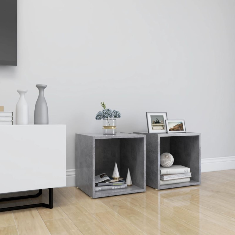 vidaXL Έπιπλα Τηλεόρασης 2 τεμ. Γκρι Σκυροδ. 37x35x37 εκ. Επεξ. Ξύλο