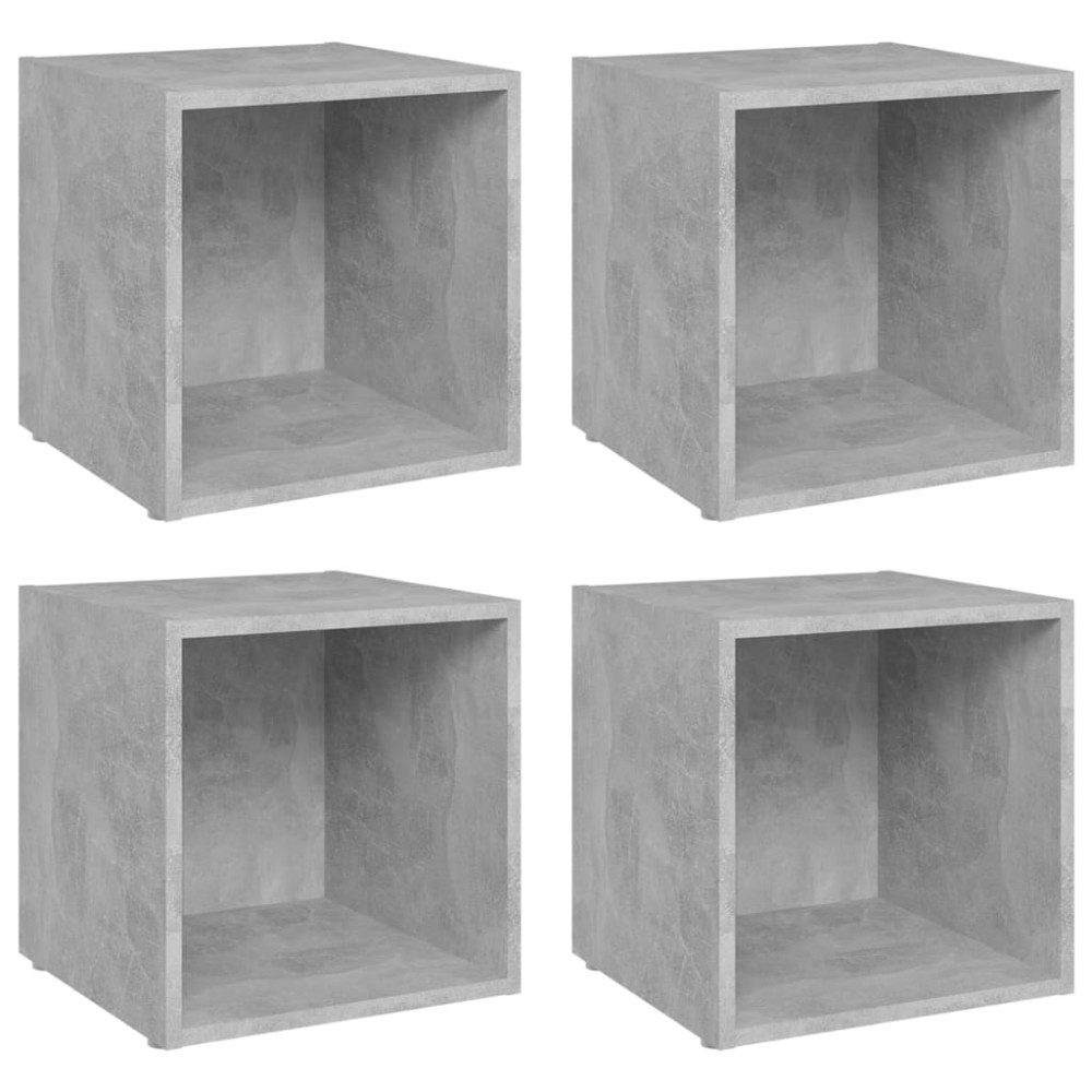vidaXL Έπιπλα Τηλεόρασης 4 τεμ. Γκρι Σκυροδ. 37x35x37 εκ. Επεξ. Ξύλο