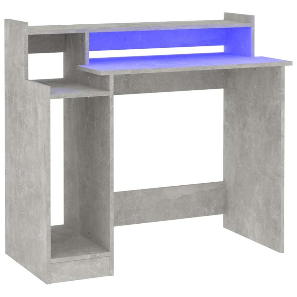 vidaXL Γραφείο με LED Γκρι Σκυρόδεματος 97x45x90 εκ. Επεξεργ. Ξύλο