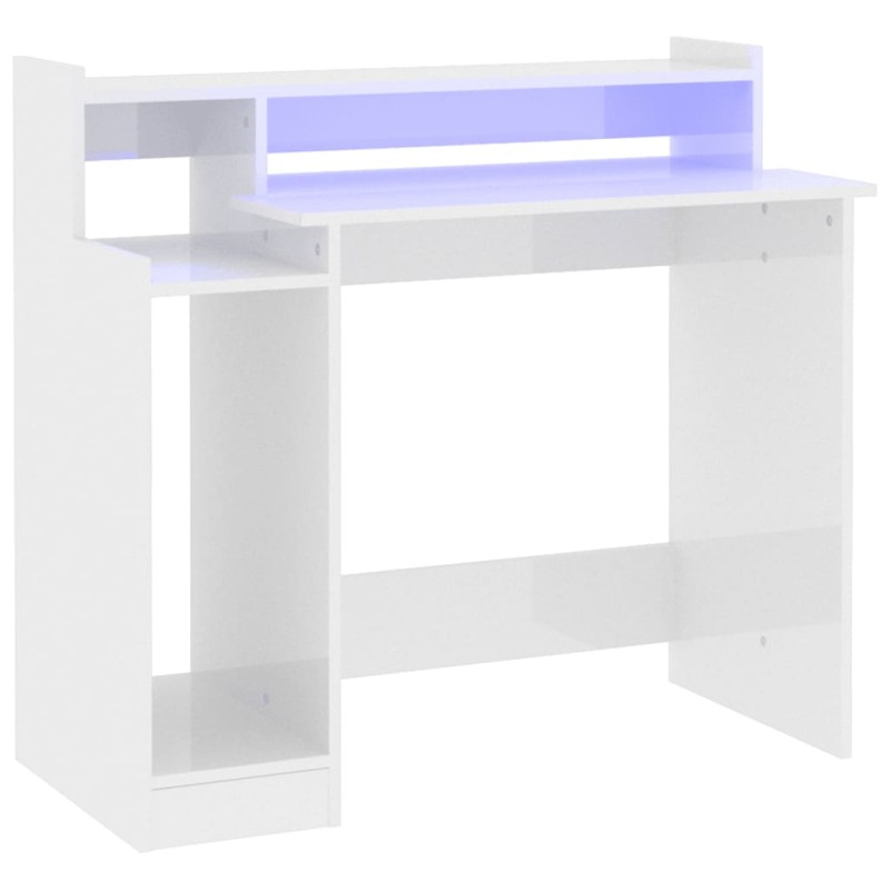 vidaXL Γραφείο με LED Γυαλιστερό λευκό 97x45x90 εκ. Επεξεργ. Ξύλο