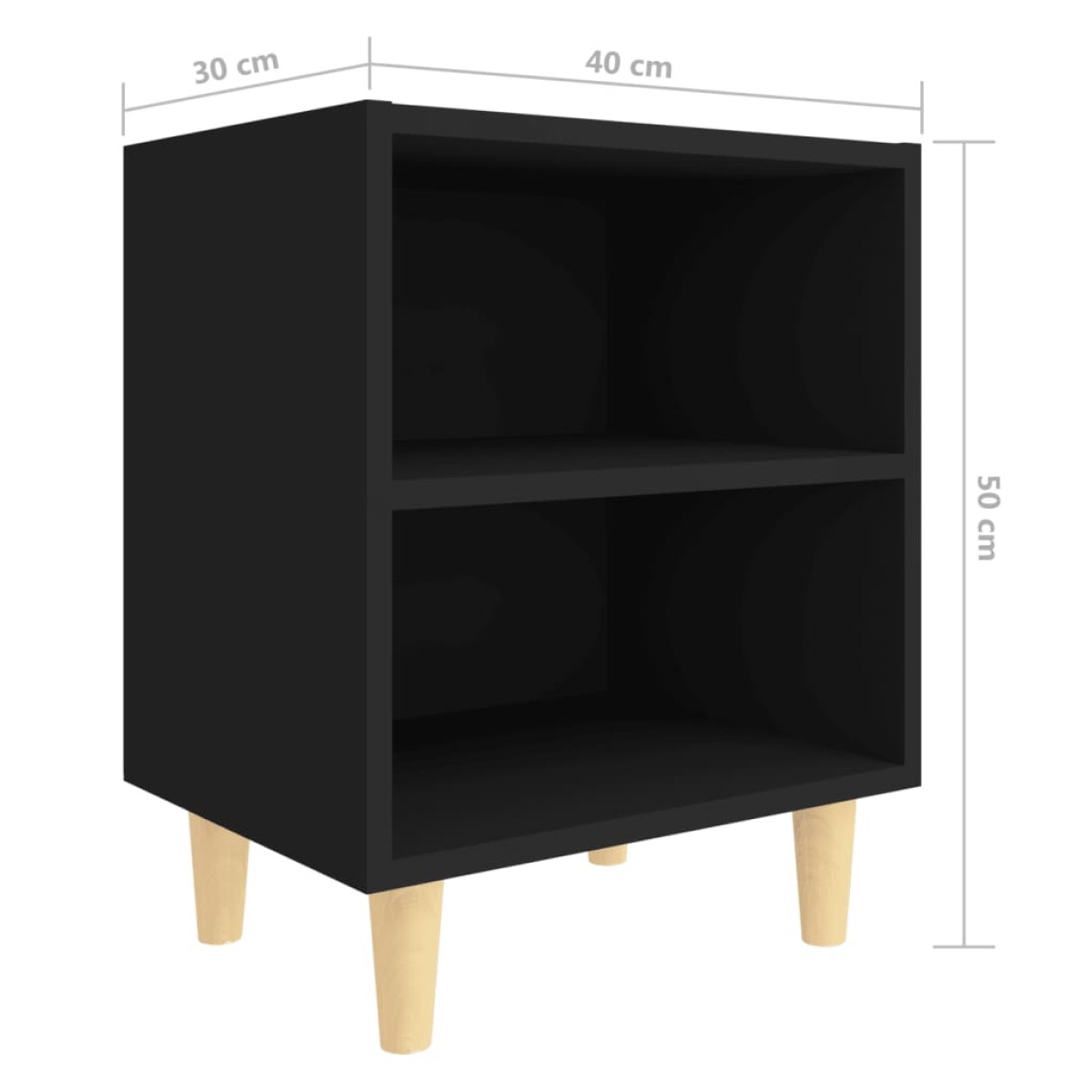 vidaXL Κομοδίνο Μαύρο 40 x 30 x 50 εκ. με Μασίφ Ξύλινα Πόδια