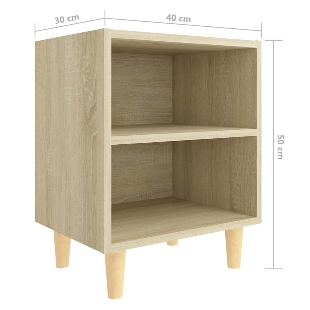 vidaXL Κομοδίνο Sonoma Δρυς 40 x 30 x 50 εκ. με Μασίφ Ξύλινα Πόδια