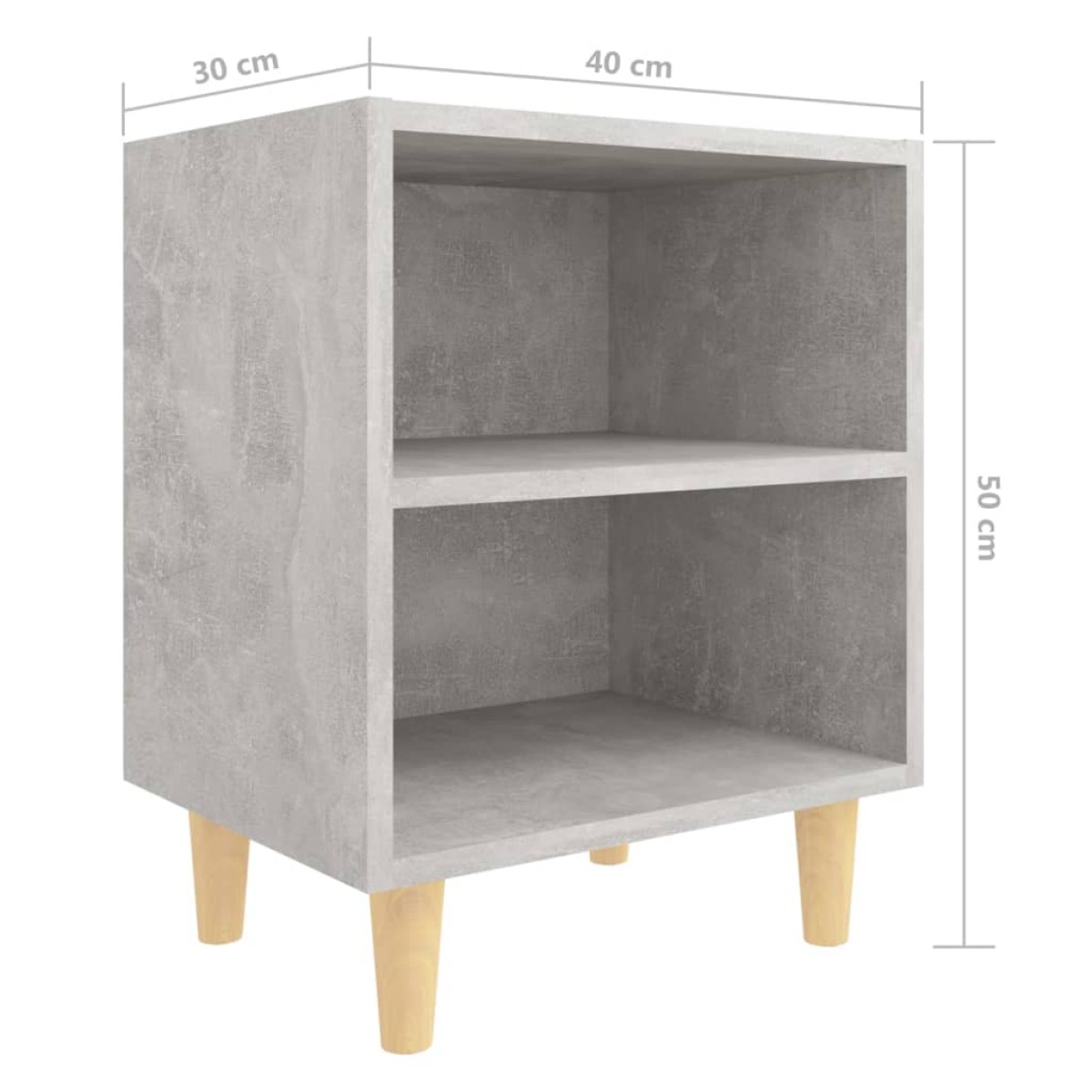 vidaXL Κομοδίνο Γκρι Σκυροδέματος 40 x 30 x 50 εκ. Μασίφ Ξύλινα Πόδια