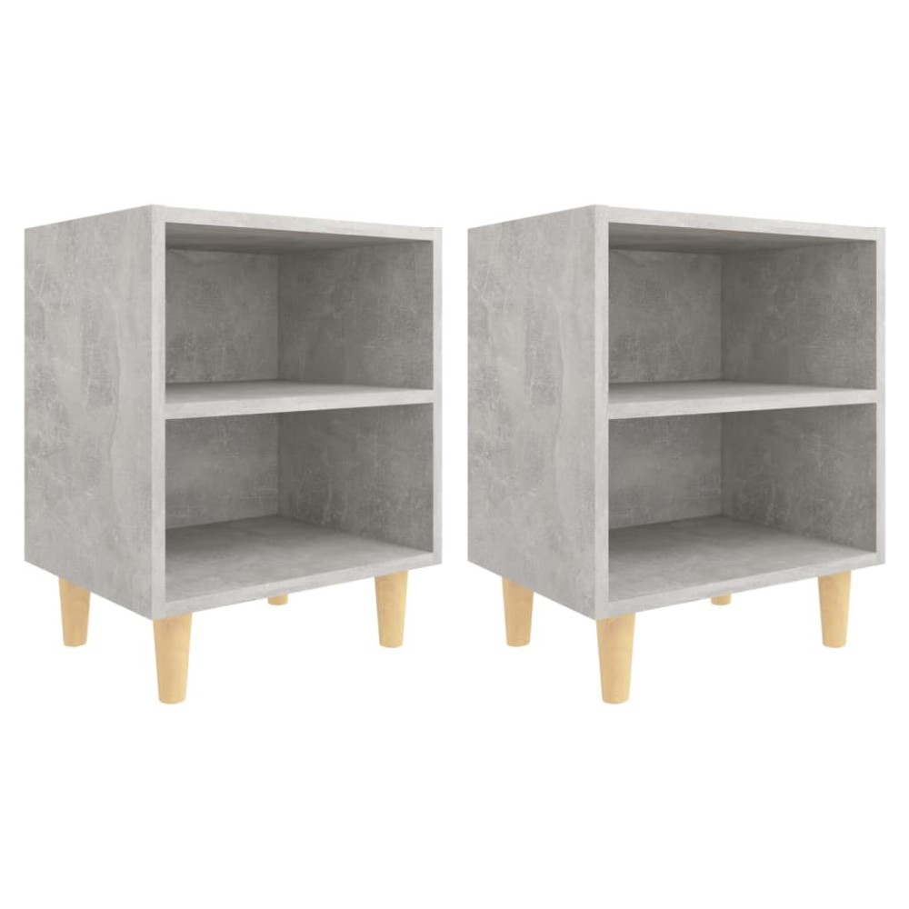 vidaXL Κομοδίνα 2 τεμ. Γκρι Σκυροδέμ. 40x30x50 εκ. Μασίφ Ξύλινα Πόδια
