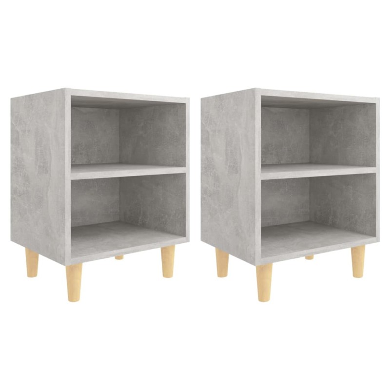 vidaXL Κομοδίνα 2 τεμ. Γκρι Σκυροδέμ. 40x30x50 εκ. Μασίφ Ξύλινα Πόδια