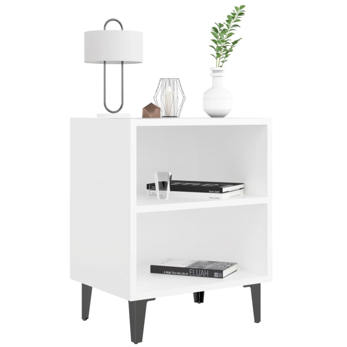 vidaXL Κομοδίνo Λευκό 40 x 30 x 50 εκ. με Μεταλλικά Πόδια