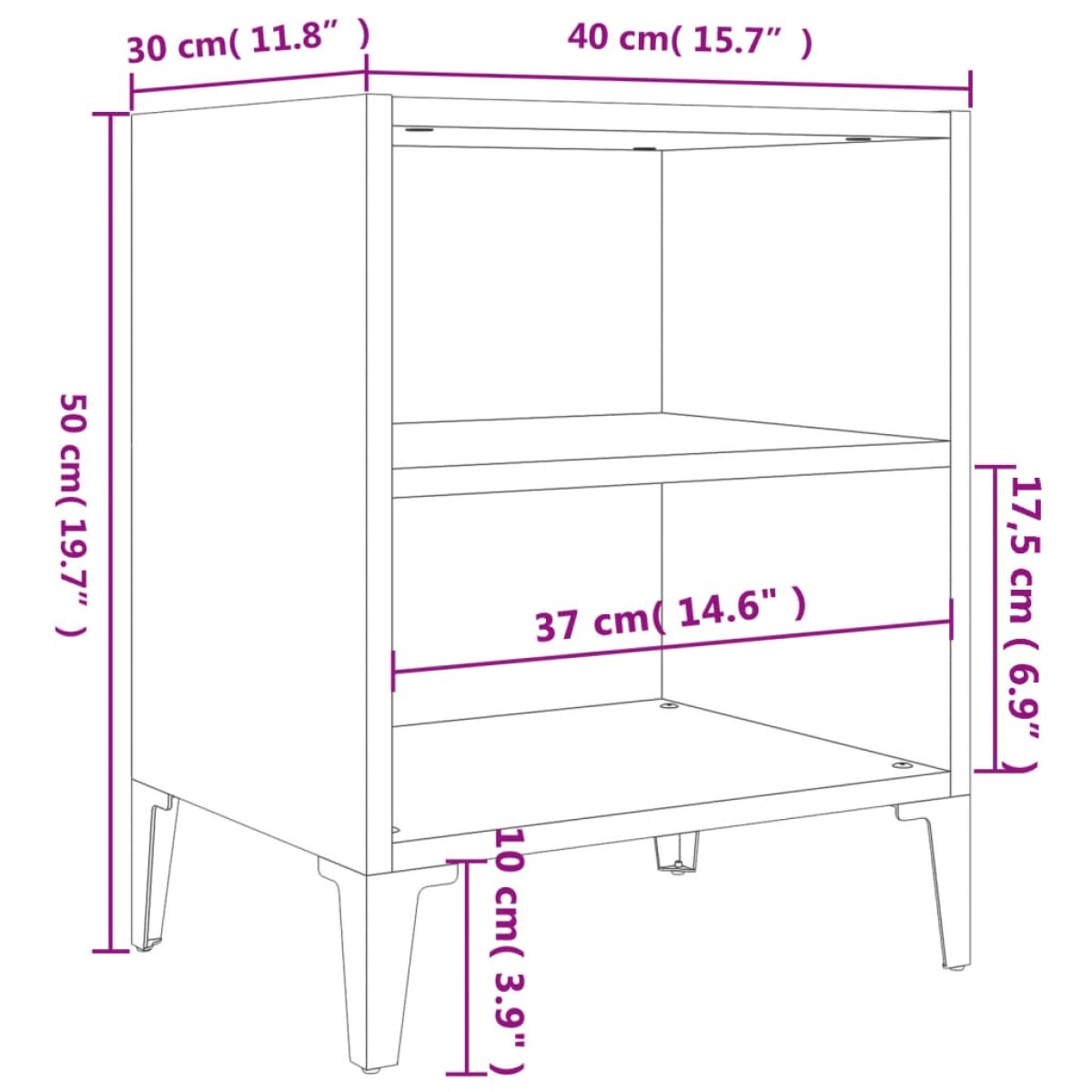 vidaXL Κομοδίνο Sonoma Δρυς 40 x 30 x 50 εκ. με Μεταλλικά Πόδια