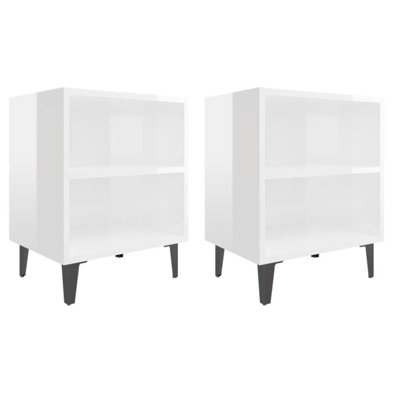 vidaXL Κομοδίνα 2 Τεμ. Γυαλιστερό Λευκό 40x30x50εκ. με Μεταλλικά Πόδια