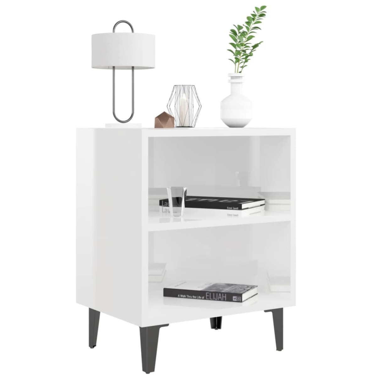 vidaXL Κομοδίνα 2 Τεμ. Γυαλιστερό Λευκό 40x30x50εκ. με Μεταλλικά Πόδια