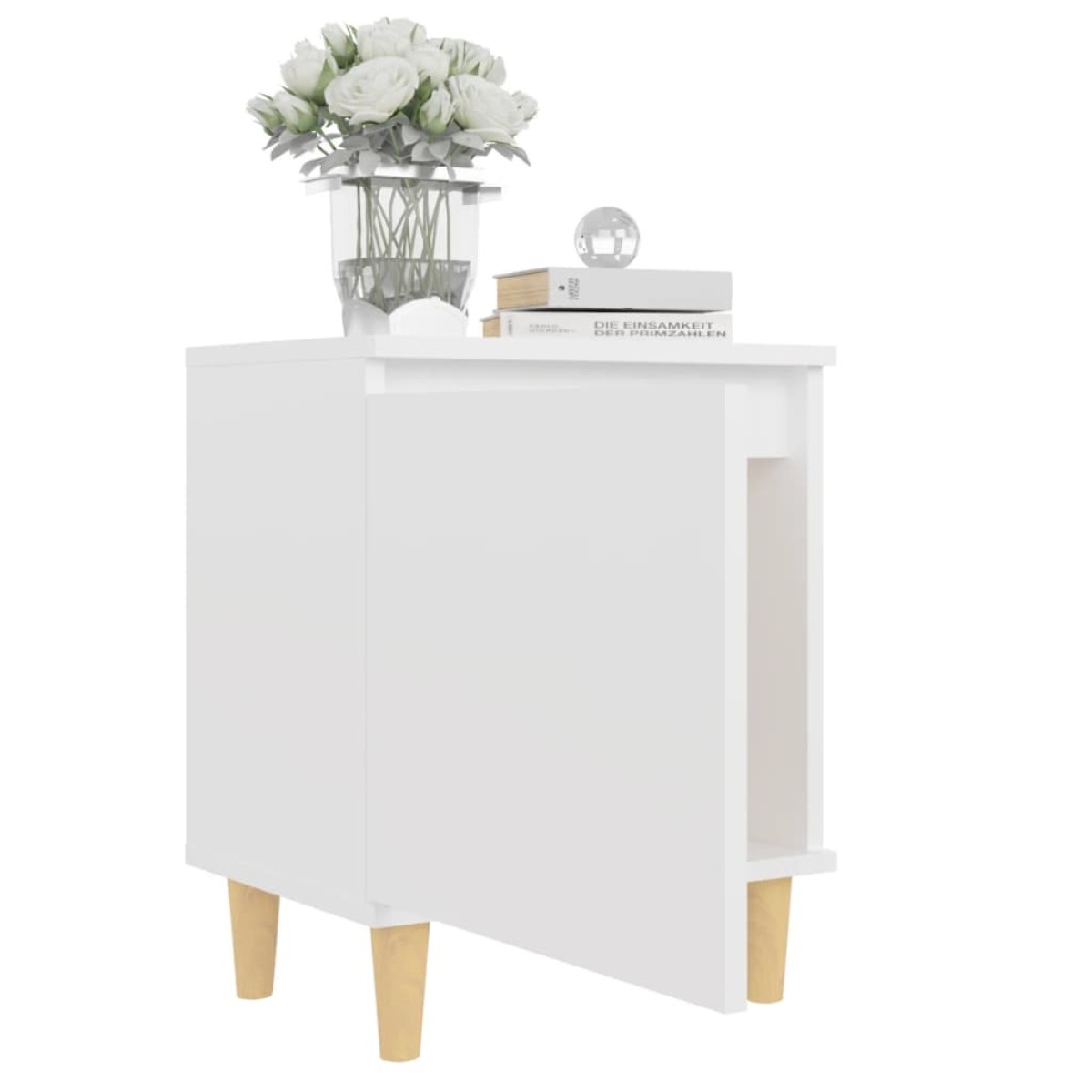 vidaXL Κομοδίνo Λευκό 40 x 30 x 50 εκ. με Μασίφ Ξύλινα Πόδια