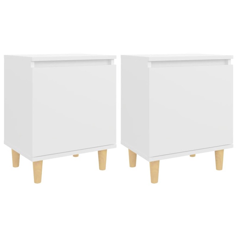 vidaXL Κομοδίνα 2 τεμ. Λευκά 40 x 30 x 50 εκ. Μασίφ με Ξύλινα Πόδια